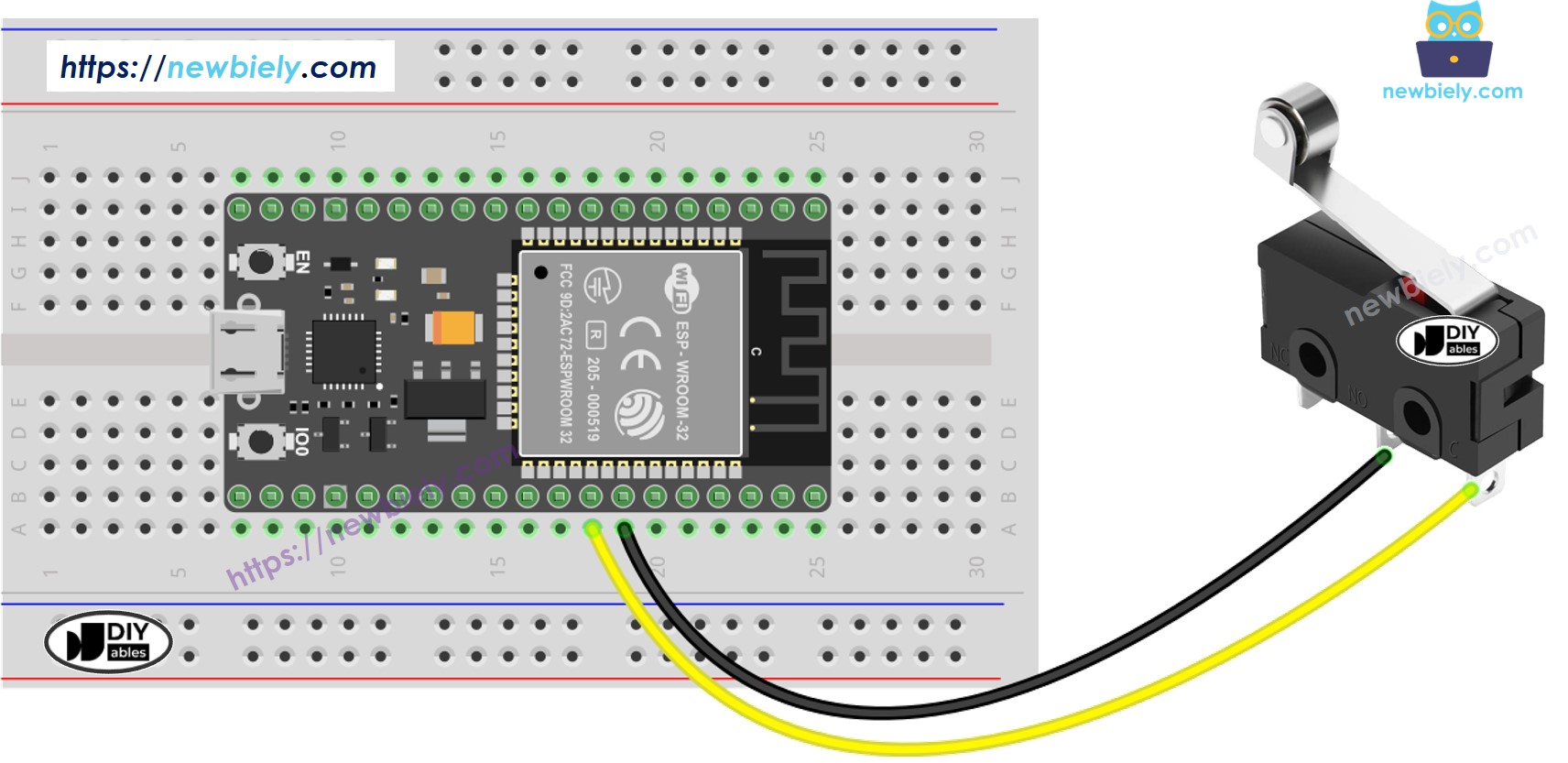 The wiring diagram between ESP32 MicroPython limit switch