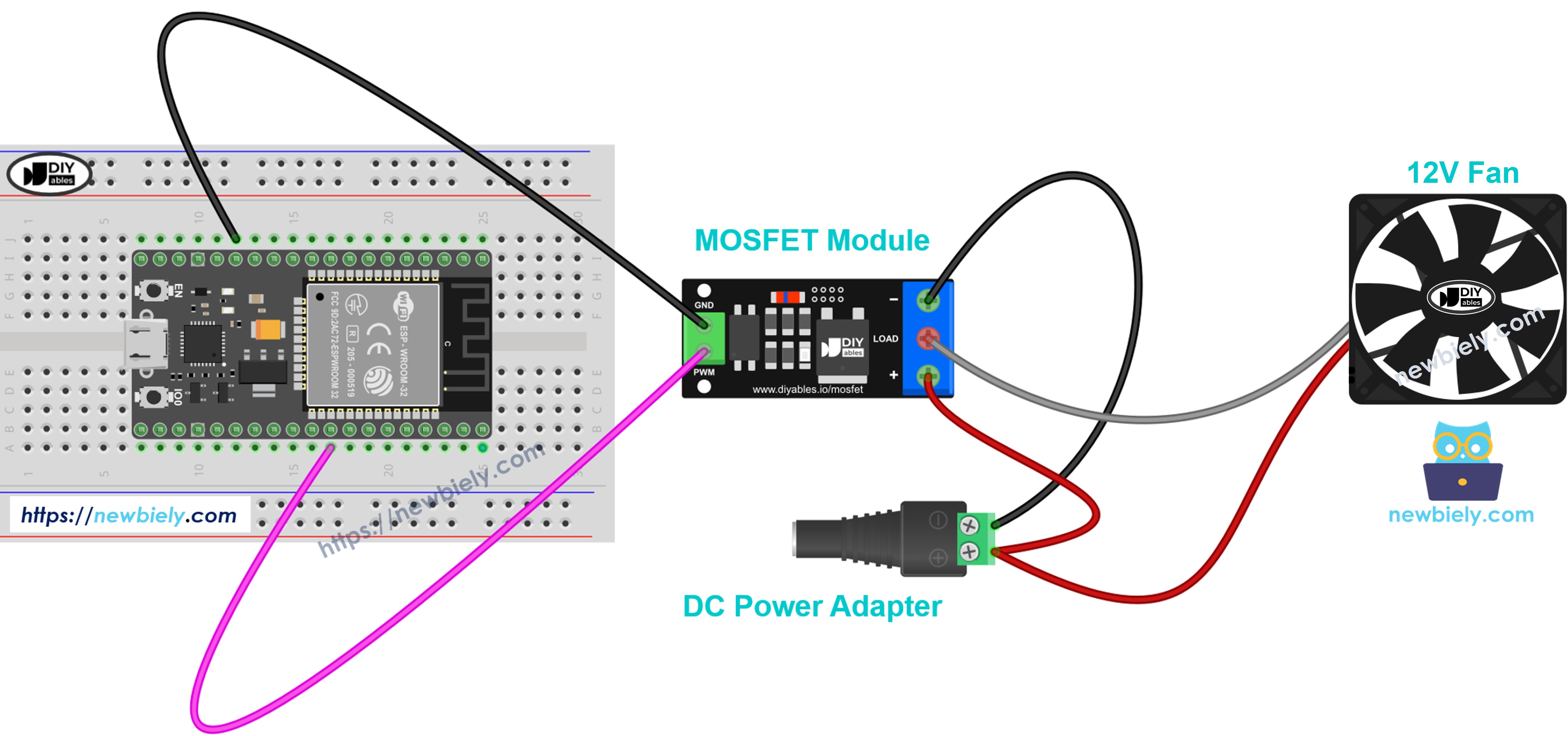 Cooling fan 12 volts and MOSFET module diagram