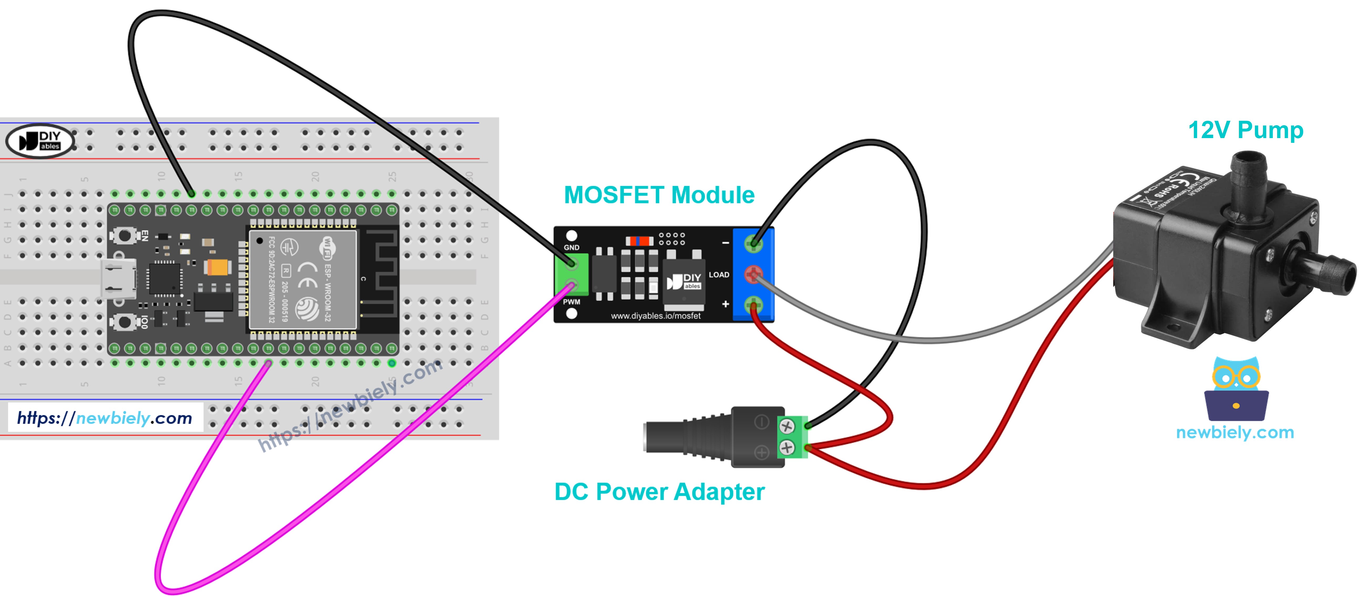 The wiring diagram between Water pump for the MOSFET module