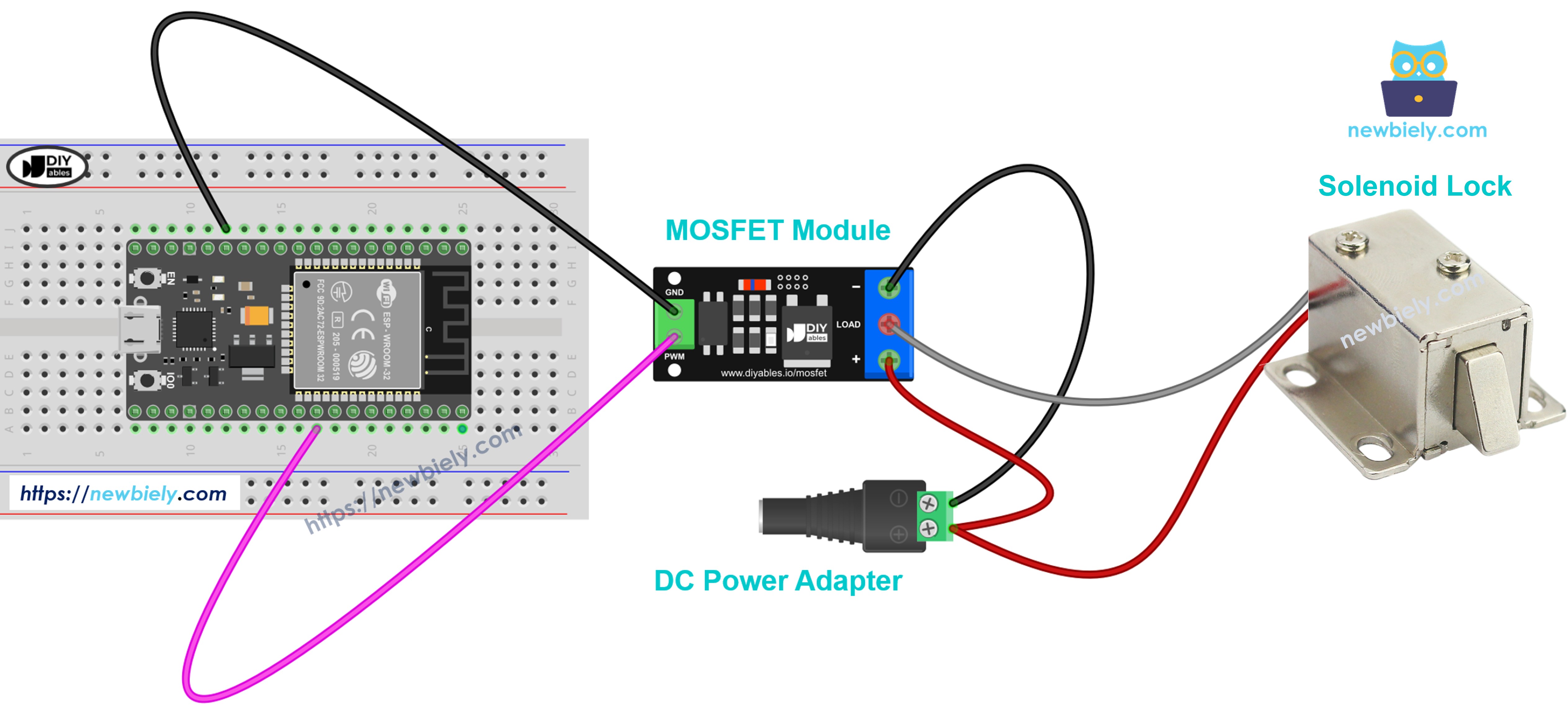 The wiring diagram between Solenoid lock on the MOSFET module,
