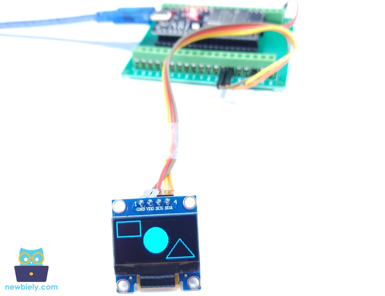 ESP32 MicroPython draw rectangle, circle, an triagle on OLED