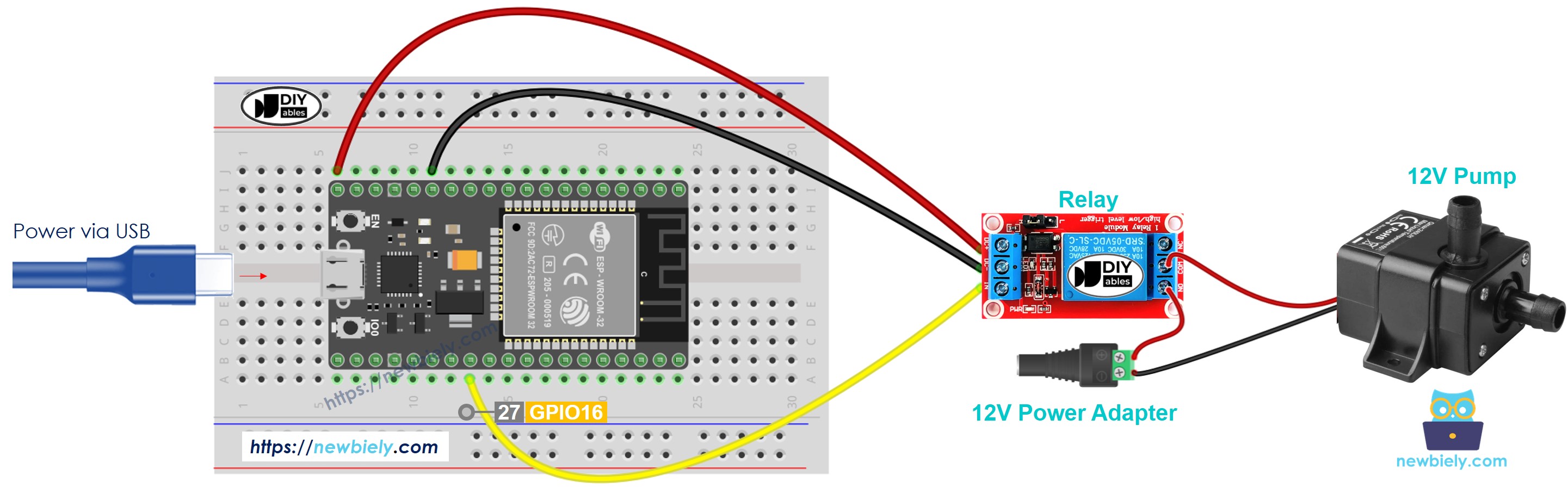 The wiring diagram between ESP32 MicroPython Pump