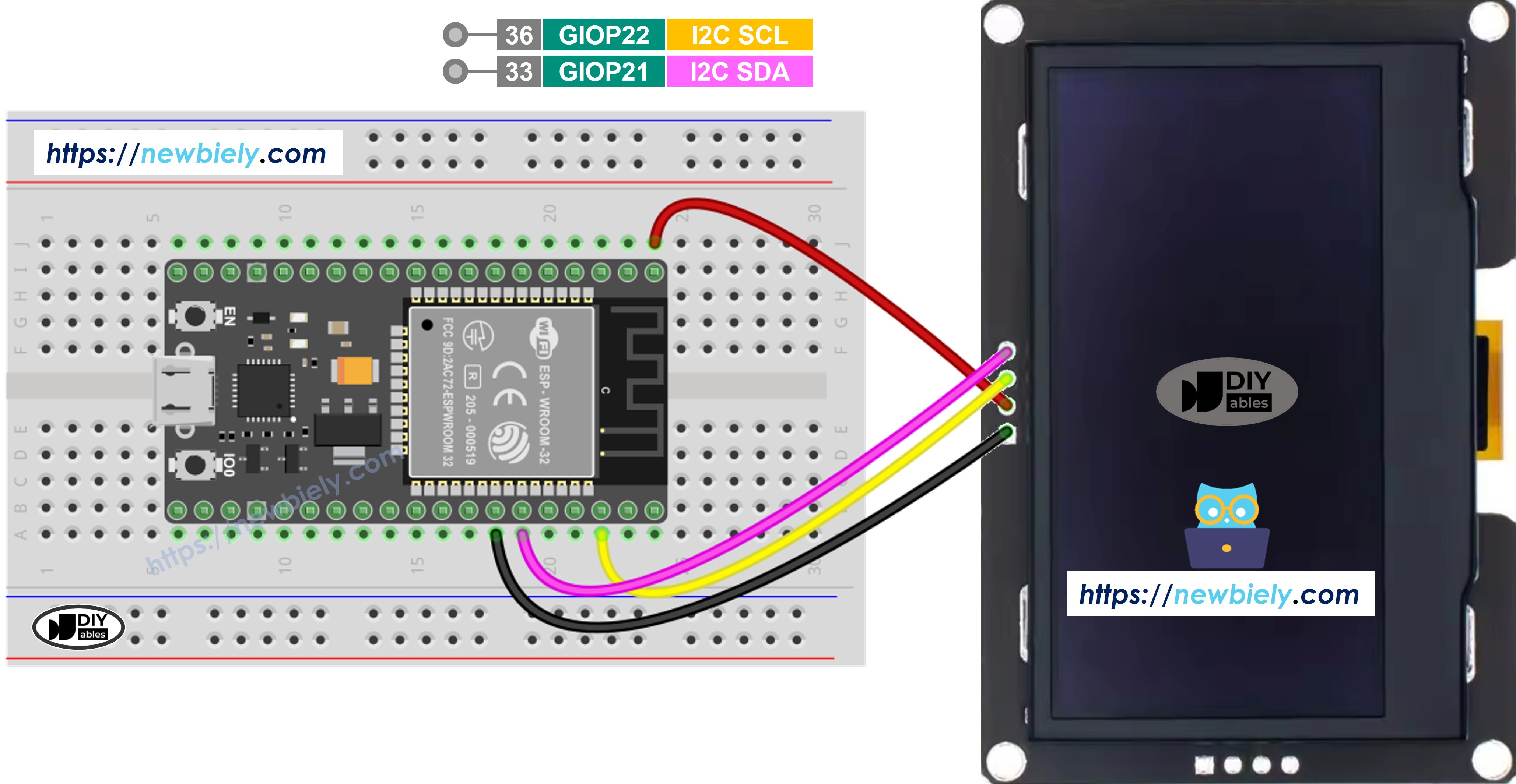 The wiring diagram between ESP32 SSD1309 OLED 128x64