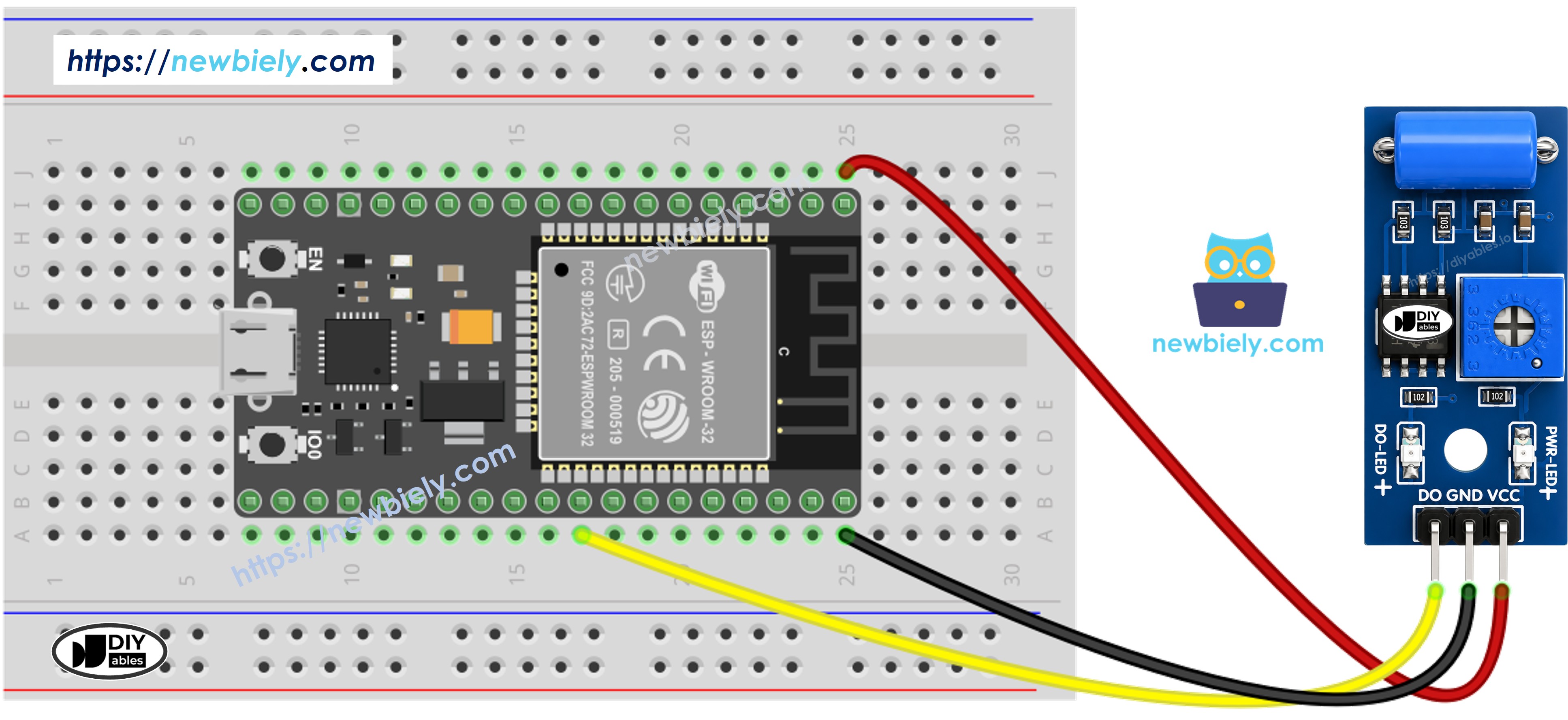 The wiring diagram between ESP32 MicroPython SW-420 Vibration Sensor
