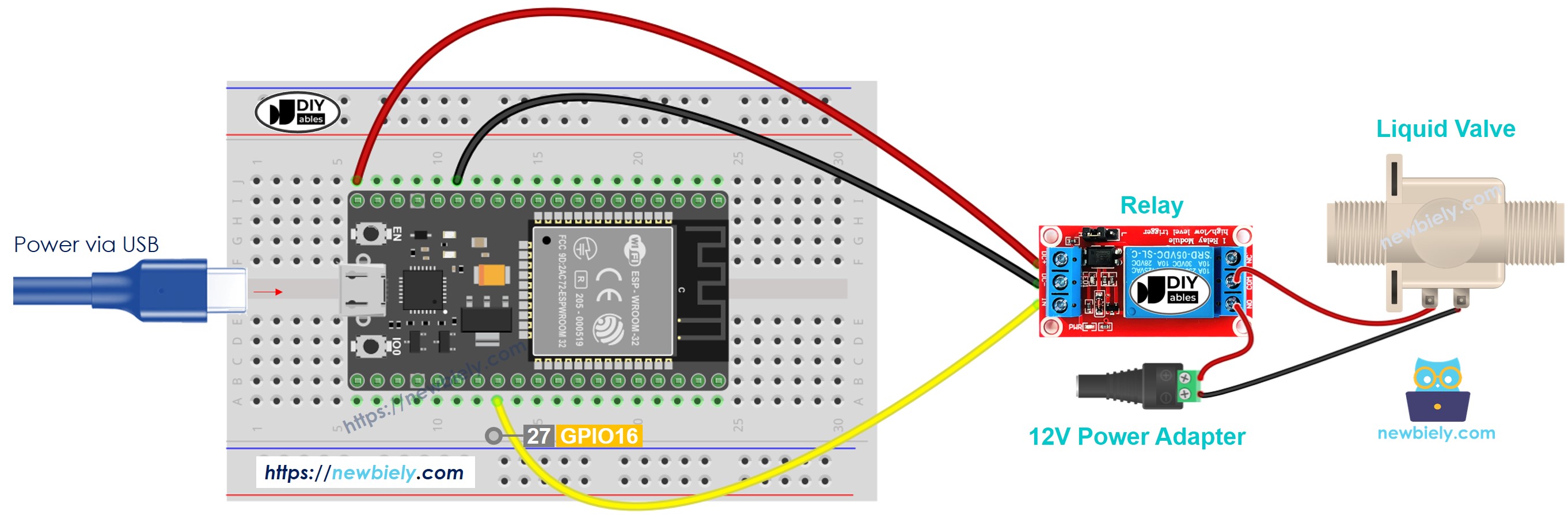 The wiring diagram between ESP32 MicroPython water valve