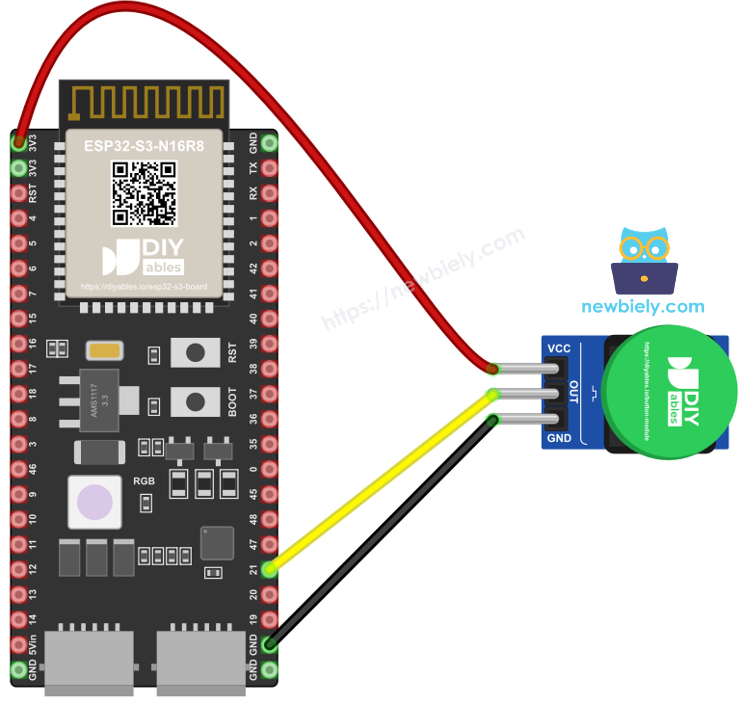 The wiring diagram between ESP32 S3 button module