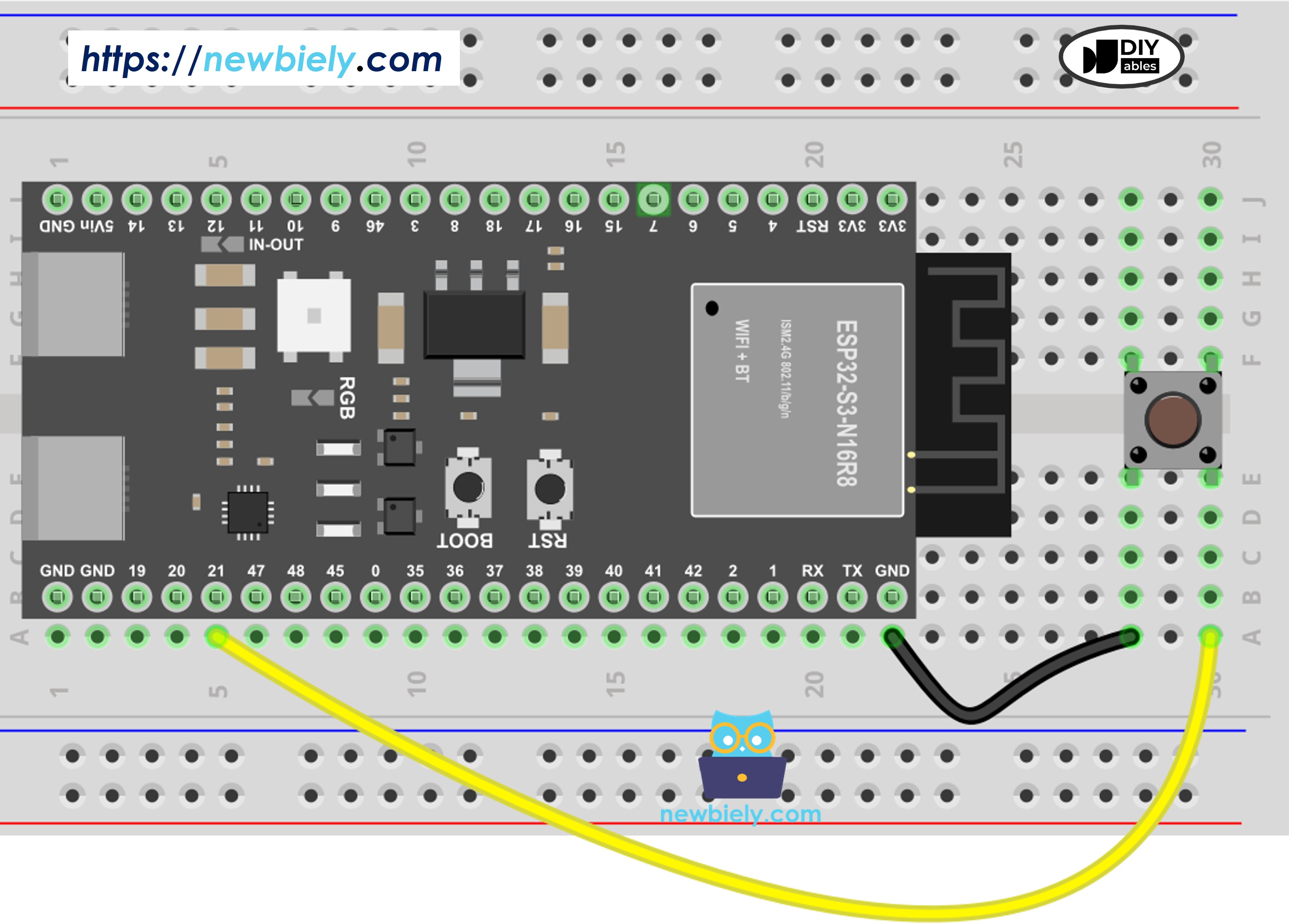 The wiring diagram between ESP32 S3 Button