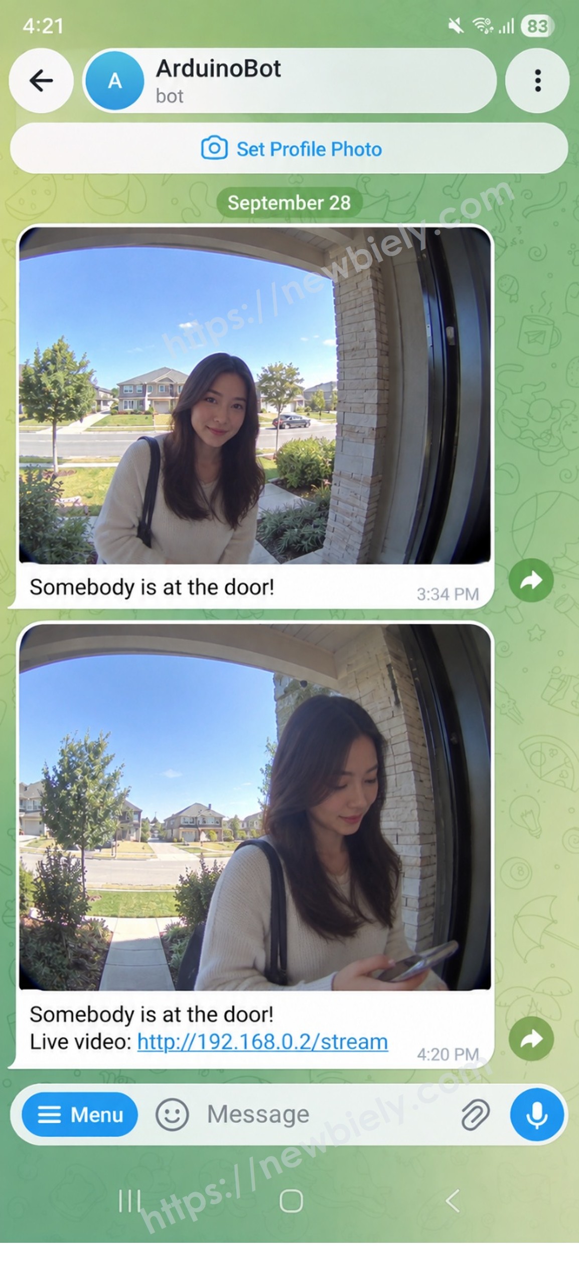 ESP32 S3 Doorbell Photo in Telegram