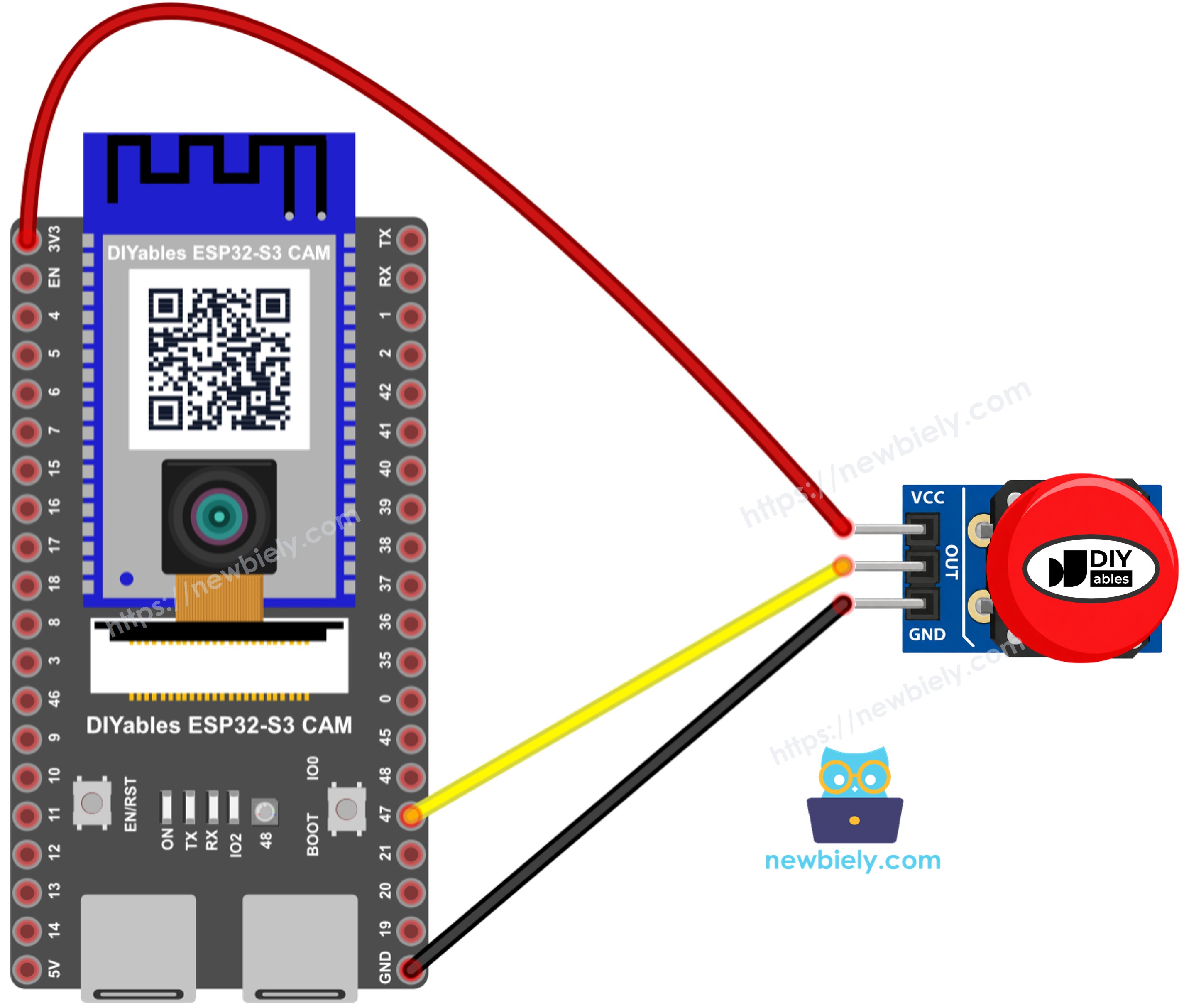 The wiring diagram between ESP32 S3 Video Doorbell