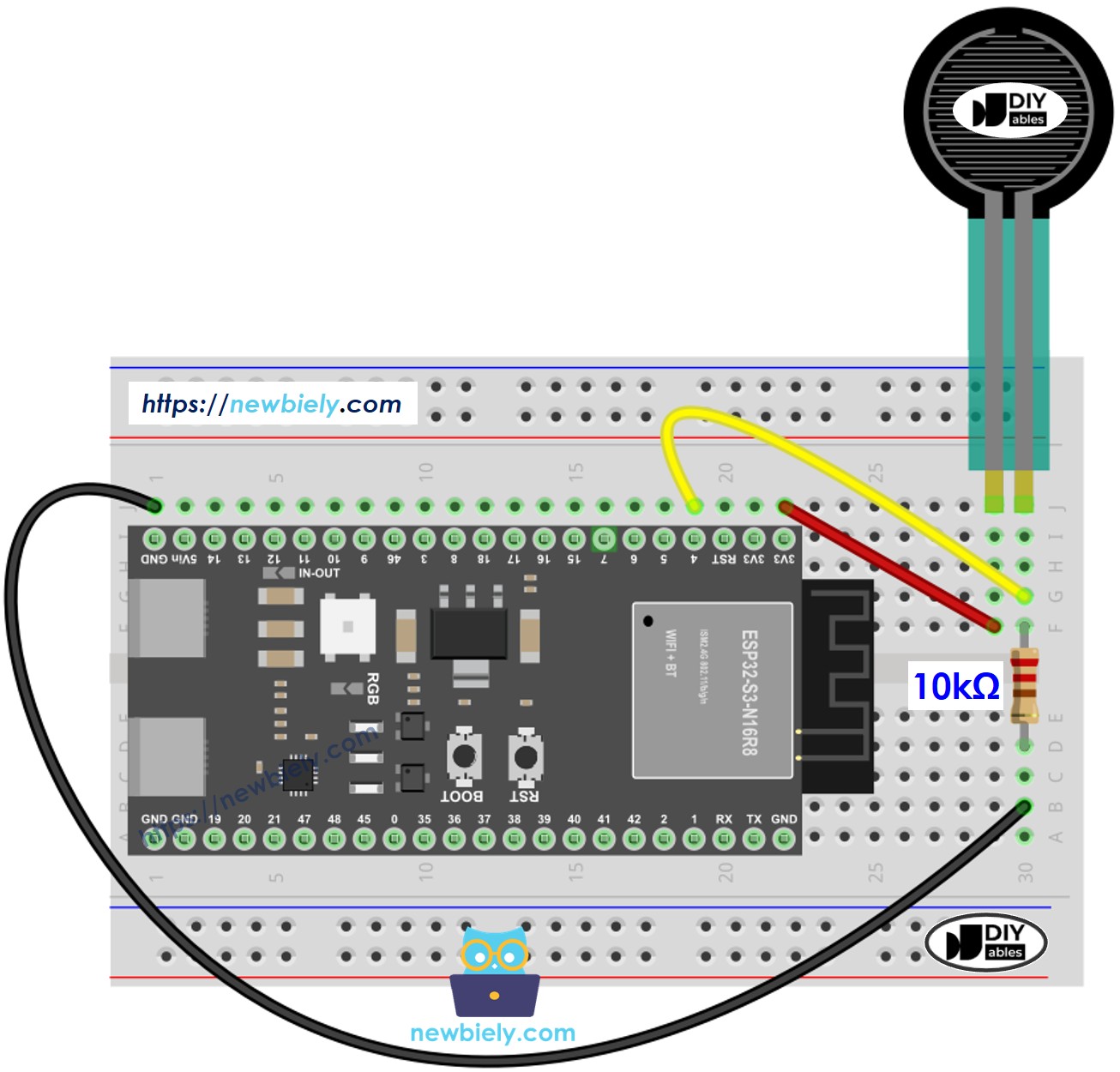 The wiring diagram between ESP32 S3 Force Sensor