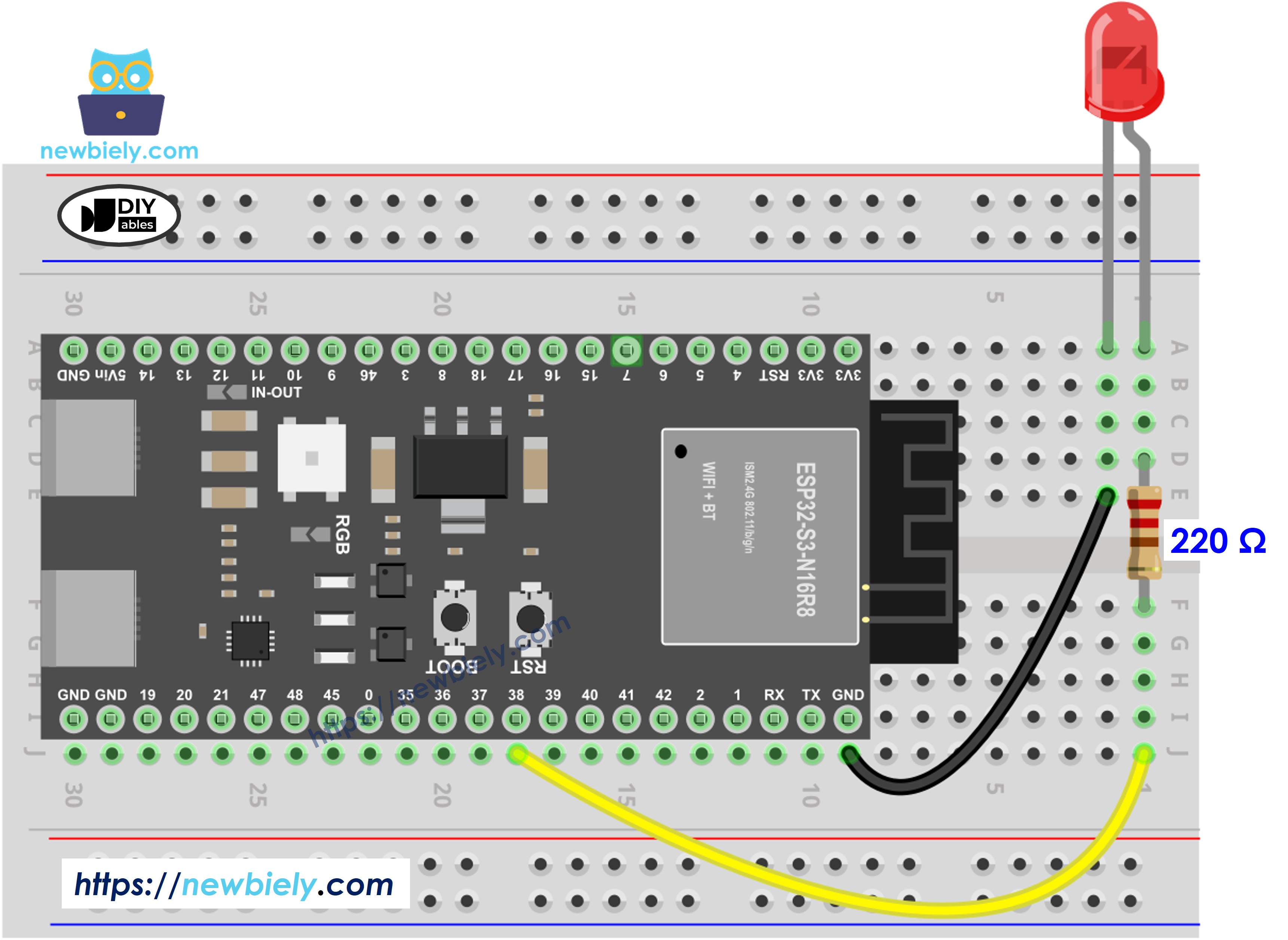 The wiring diagram between ESP32 S3 LED