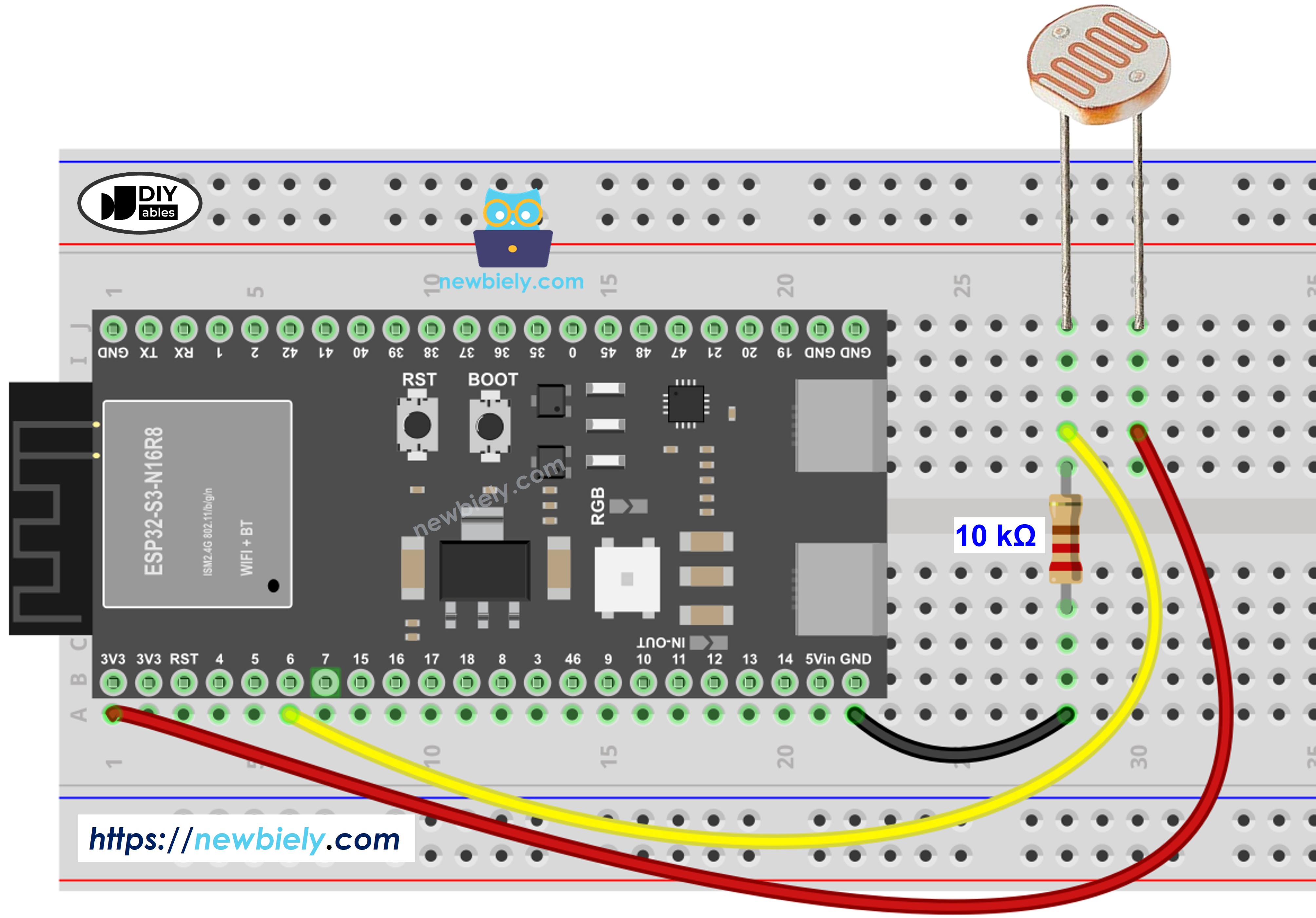 The wiring diagram between ESP32 S3 Light Sensor