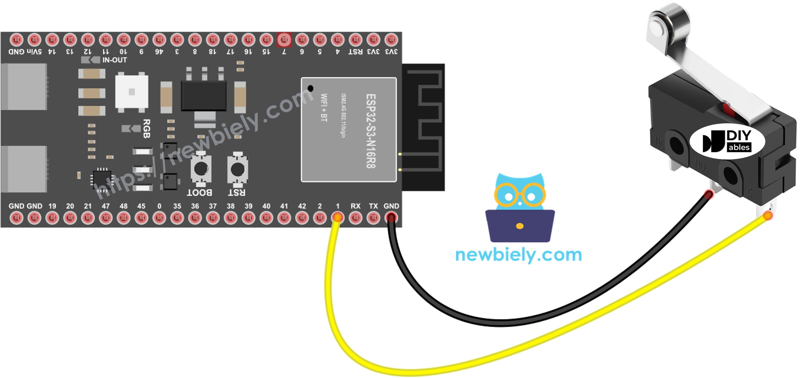 The wiring diagram between ESP32 S3 limit switch