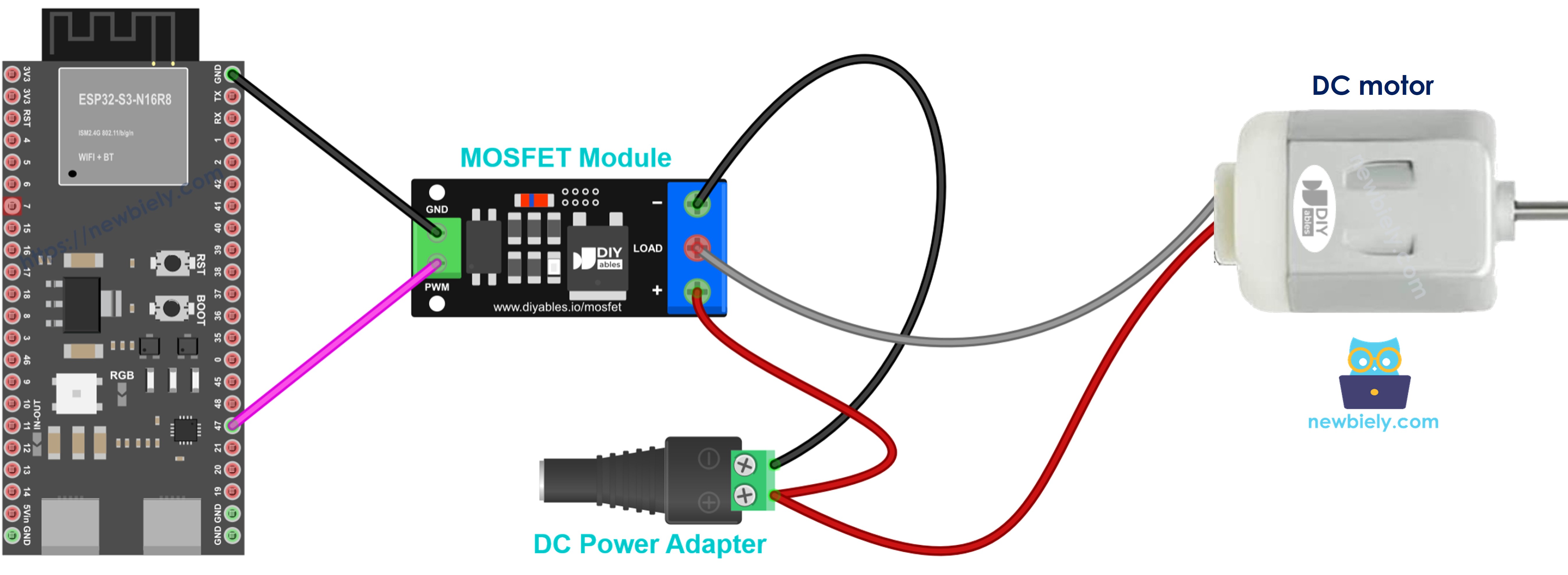 MOSFET module wiring for a 12V DC motor