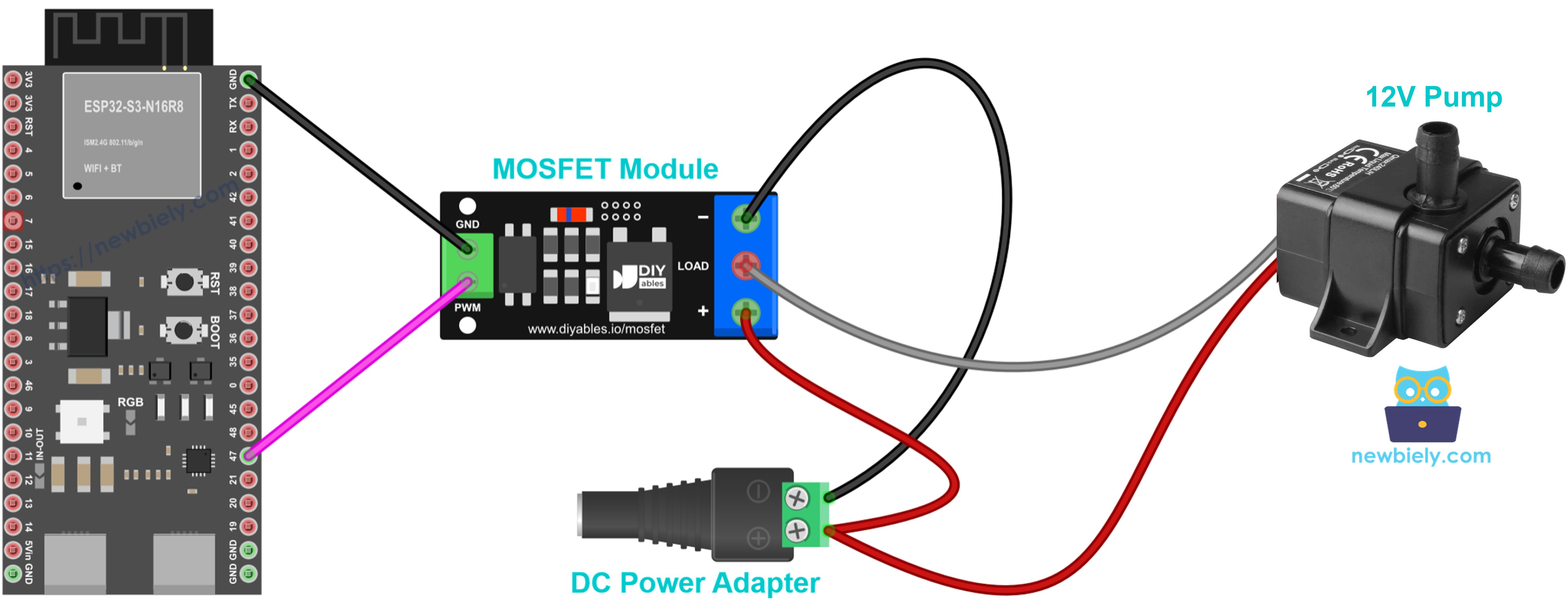 Water pump 12V and MOSFET module wiring