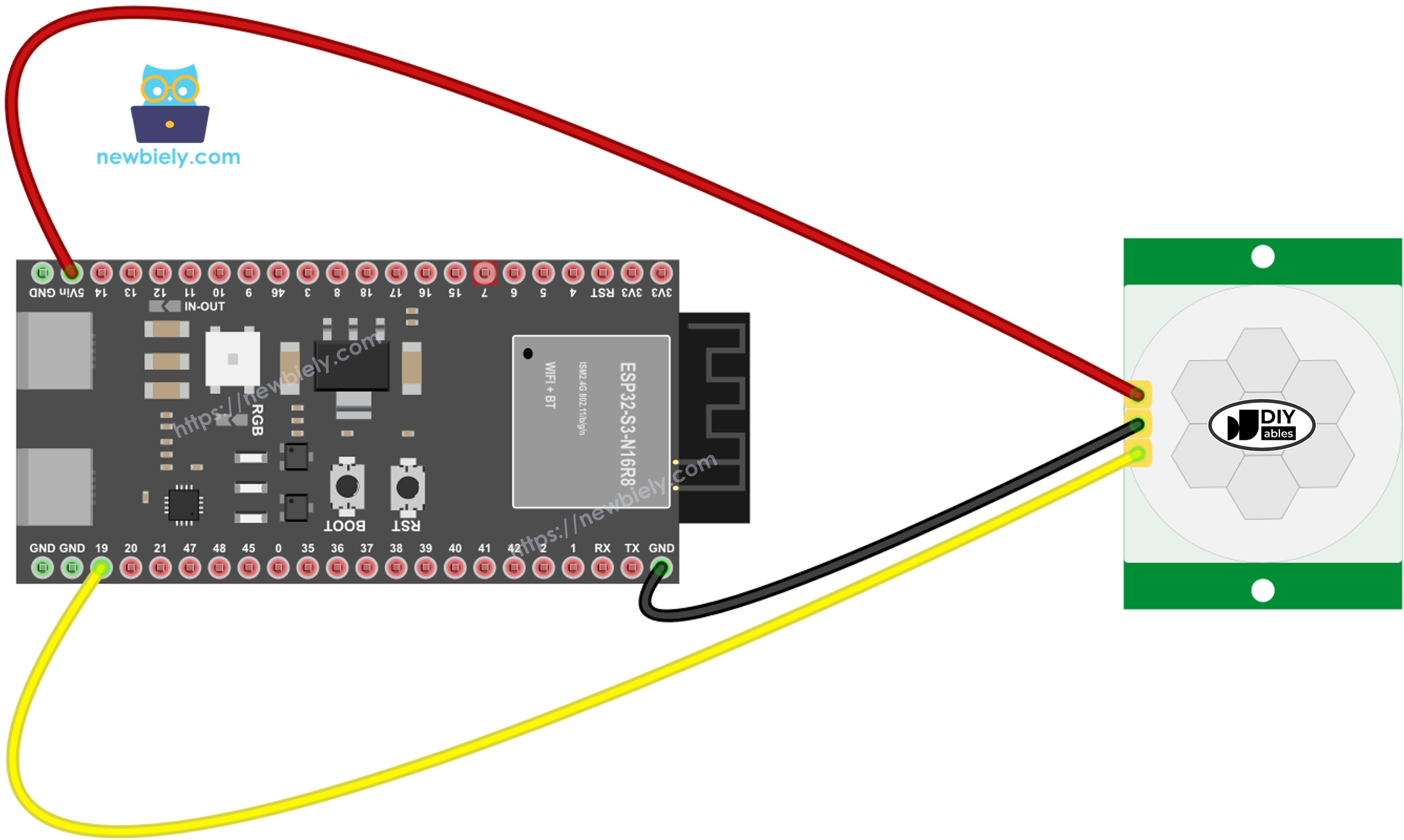 The wiring diagram between ESP32 S3 Motion Sensor