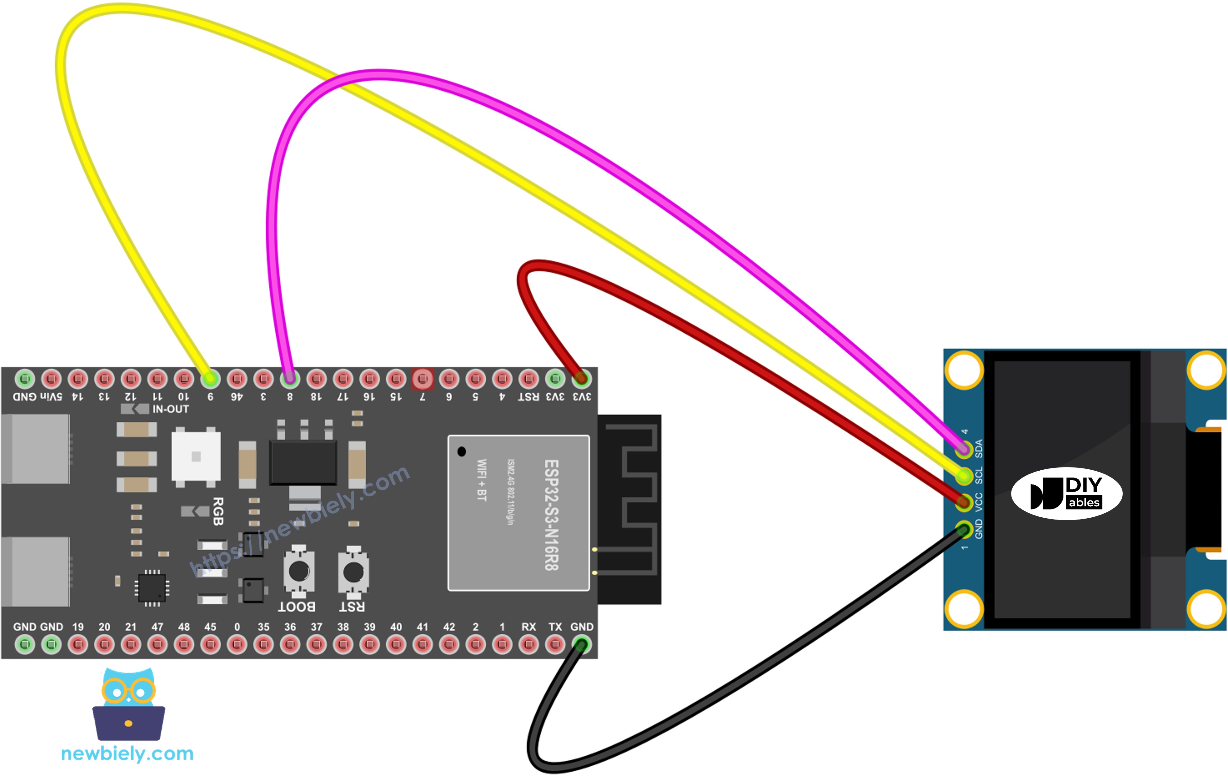 The wiring diagram between ESP32 S3 OLED