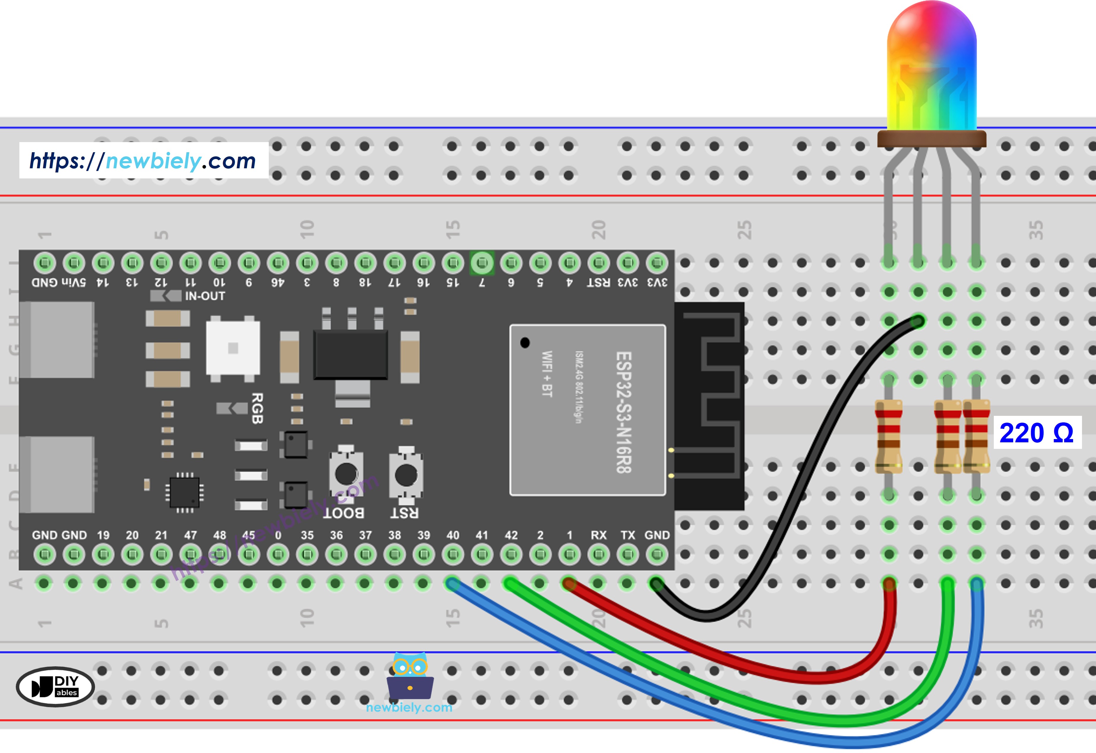 The wiring diagram between ESP32 S3 RGB LED