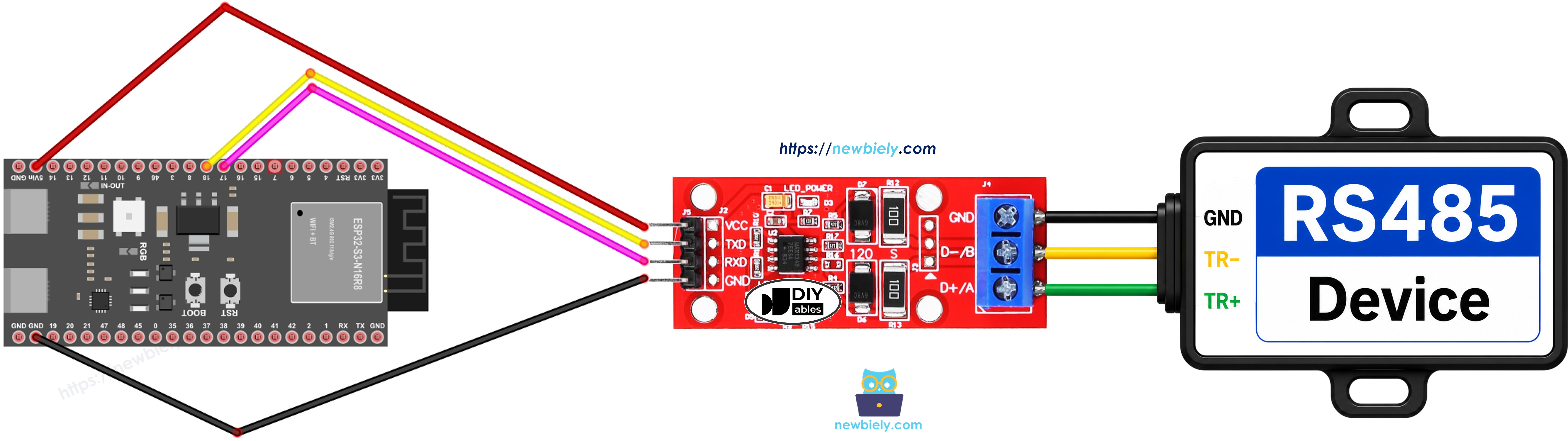 The wiring diagram between ESP32 S3 TTL to RS485