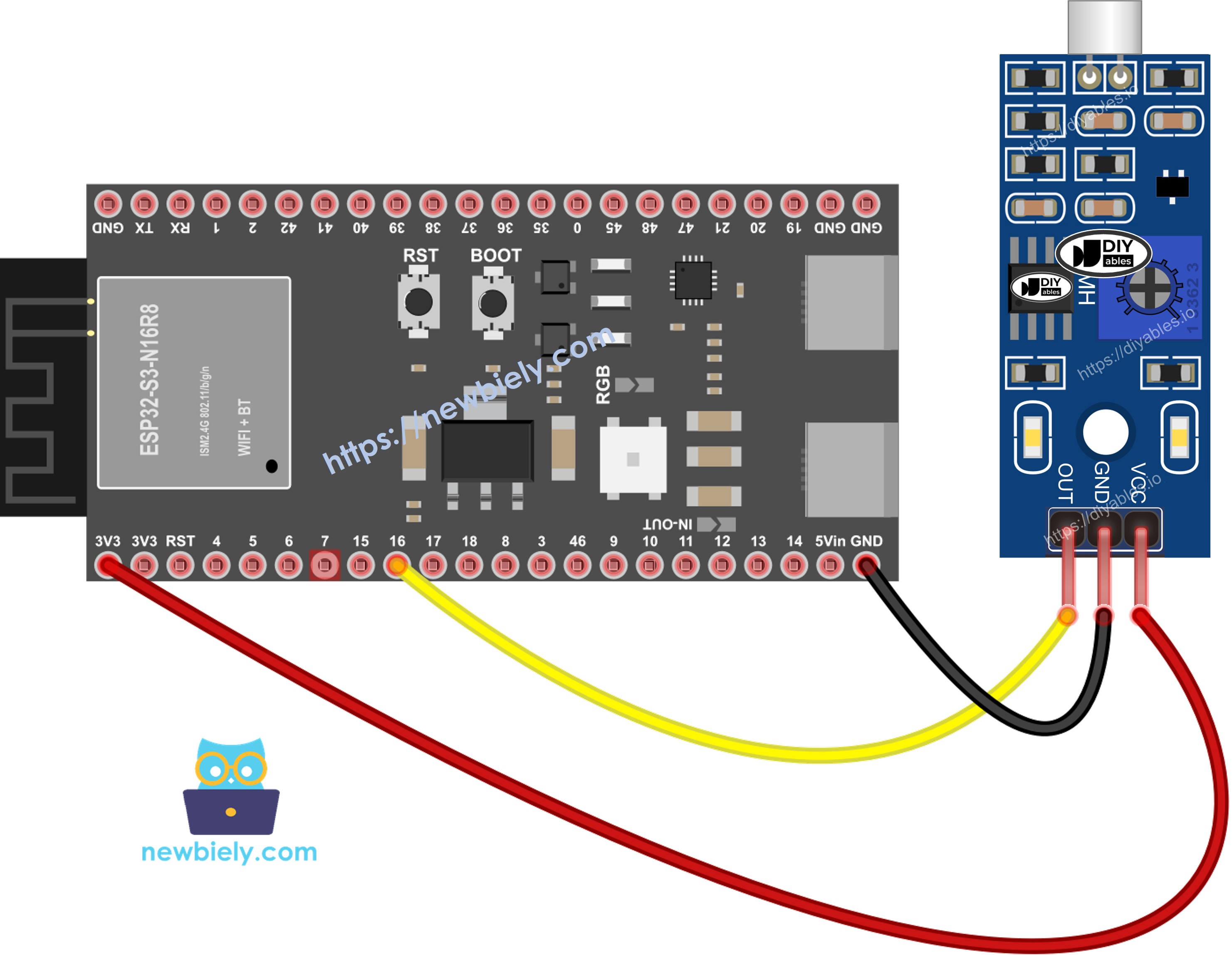 The wiring diagram between ESP32 S3 Sound Sensor