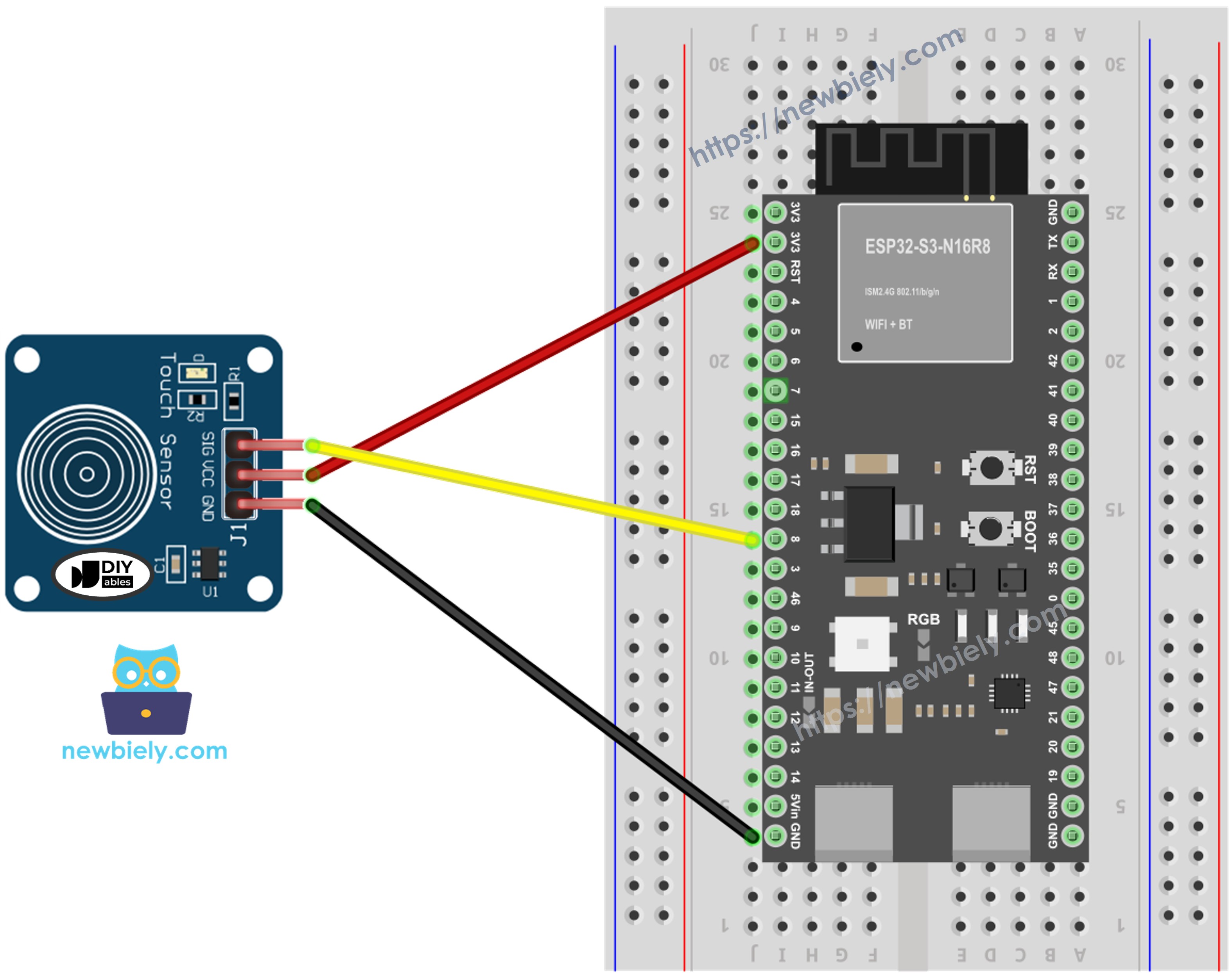 The wiring diagram between ESP32 S3 Touch Sensor