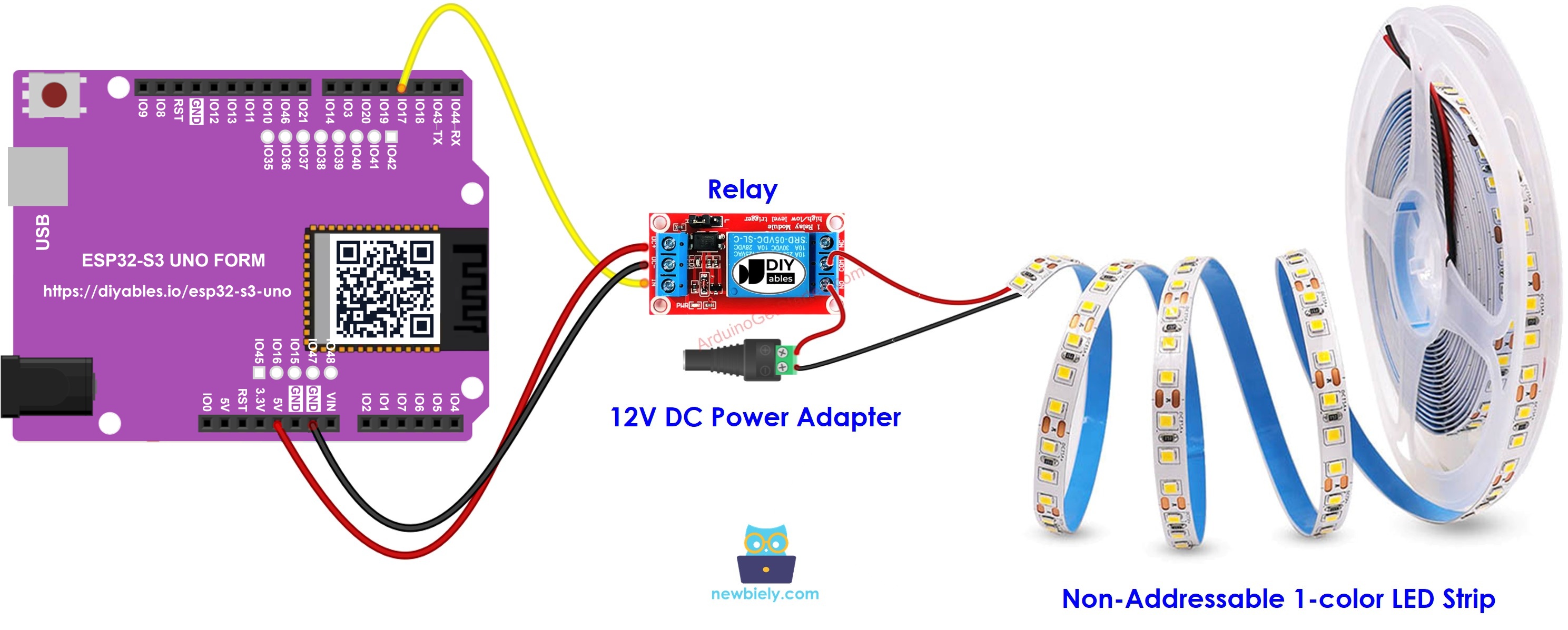 The wiring diagram between ESP32 S3 Uno 12V LED strip