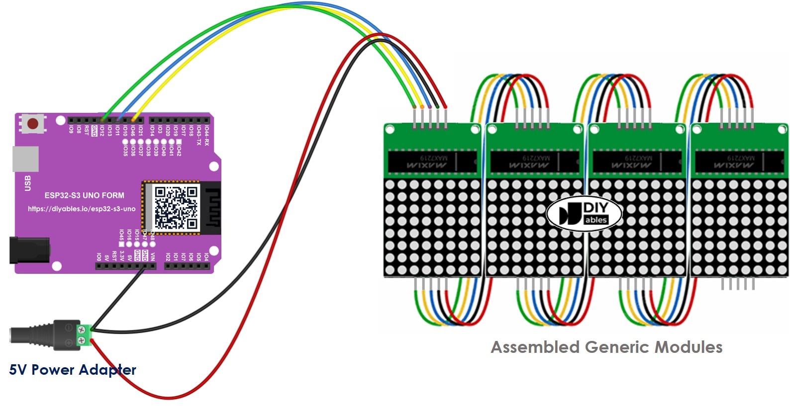 ESP32 S3 Uno 32x8 LED matrix wiring generic diagram