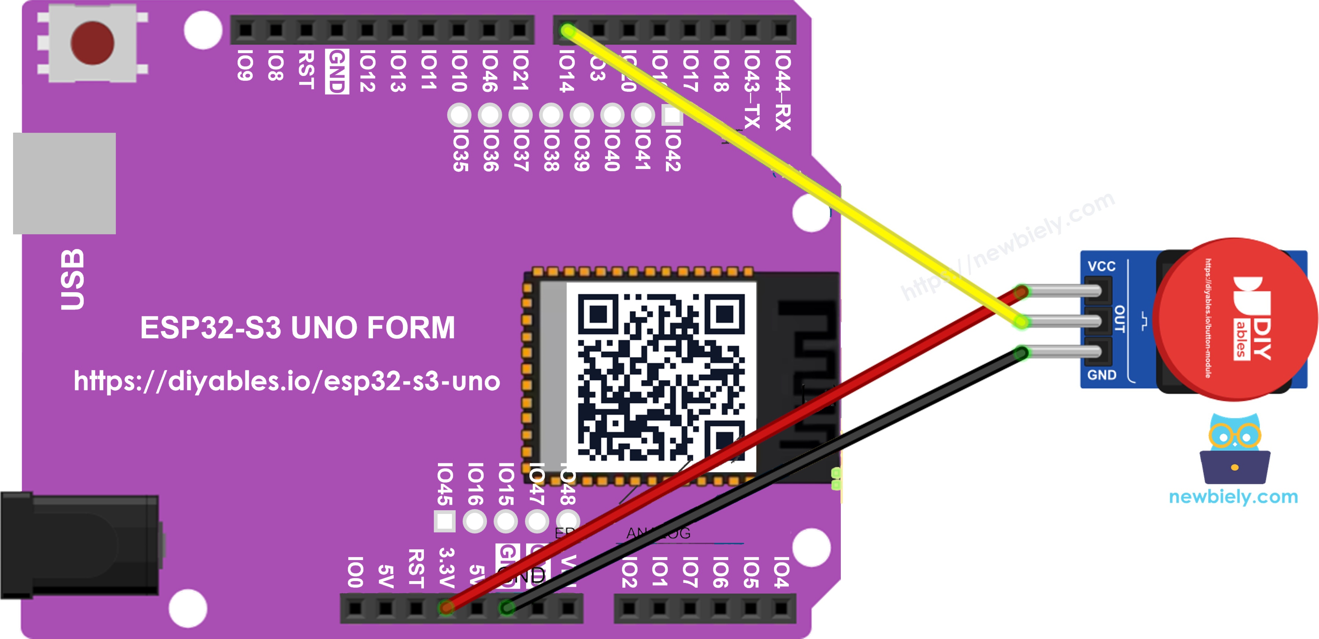 The wiring diagram between ESP32 S3 Uno button module