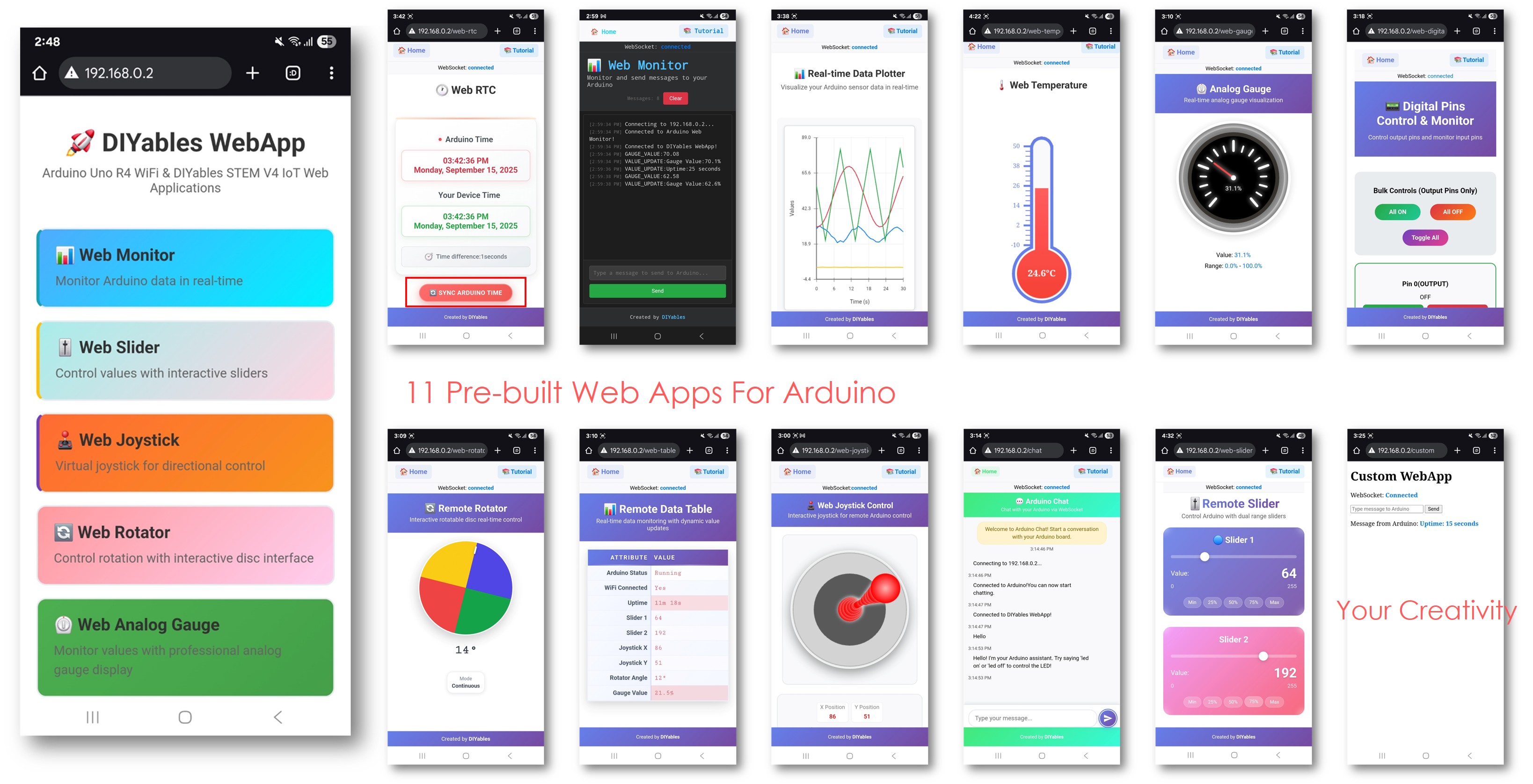ESP32 S3 Uno DIYables WebApp Home page with Multiple Web Apps