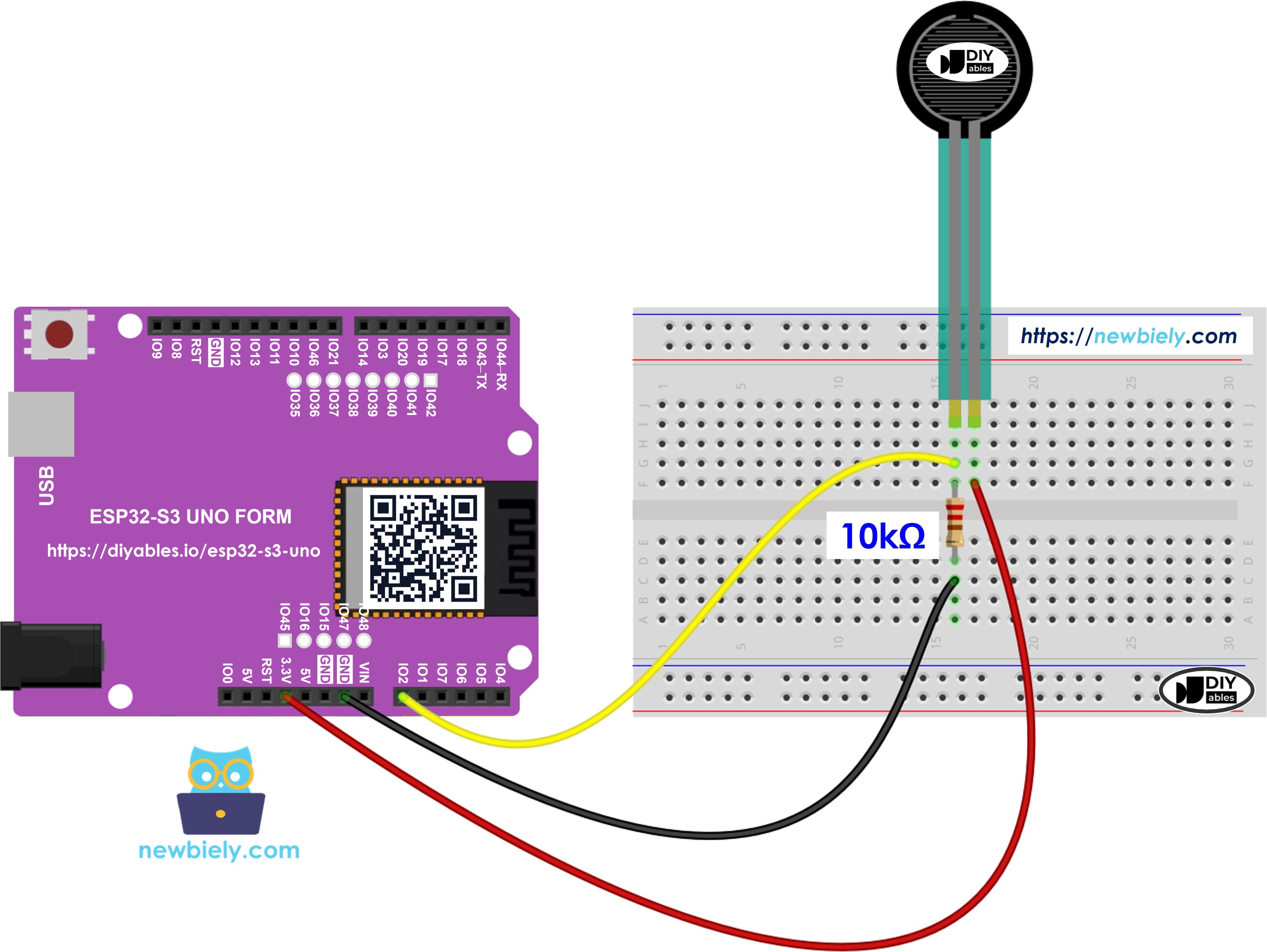 The wiring diagram between ESP32 S3 Uno Force Sensor