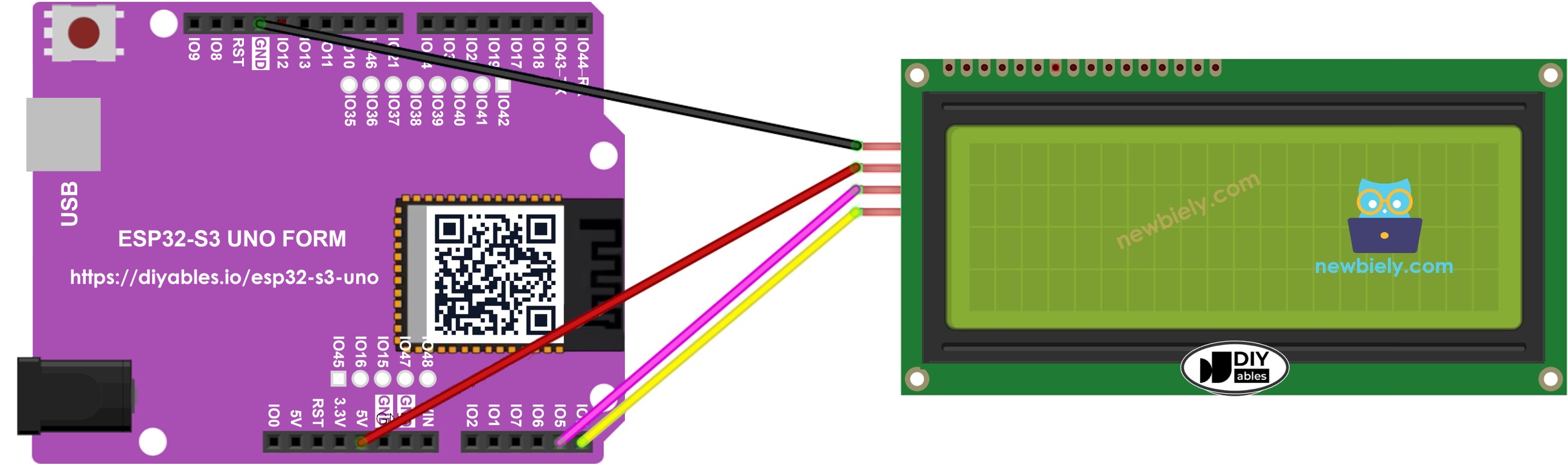 The wiring diagram between ESP32 S3 Uno LCD 20x4 I2C