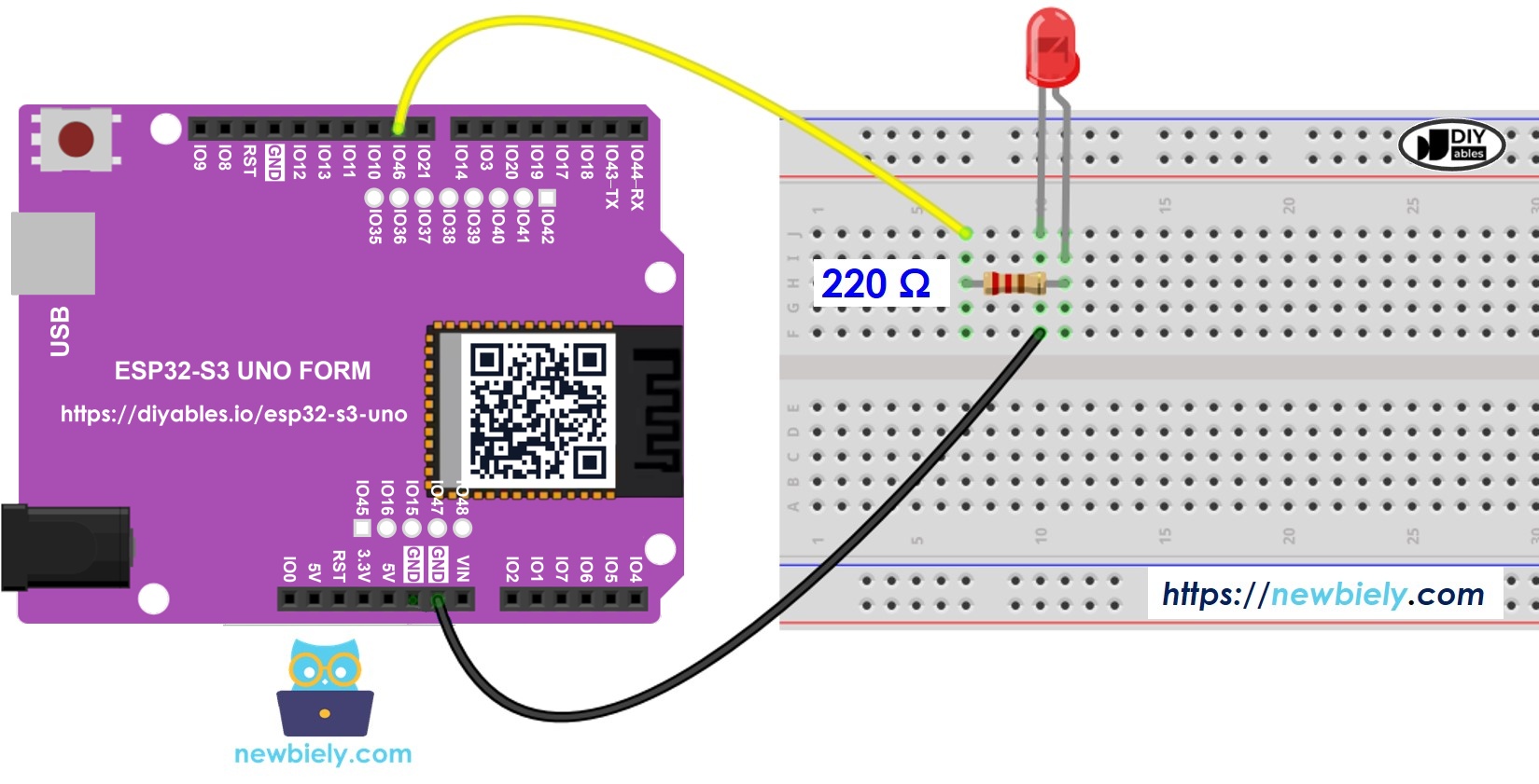 The wiring diagram between ESP32 S3 Uno LED