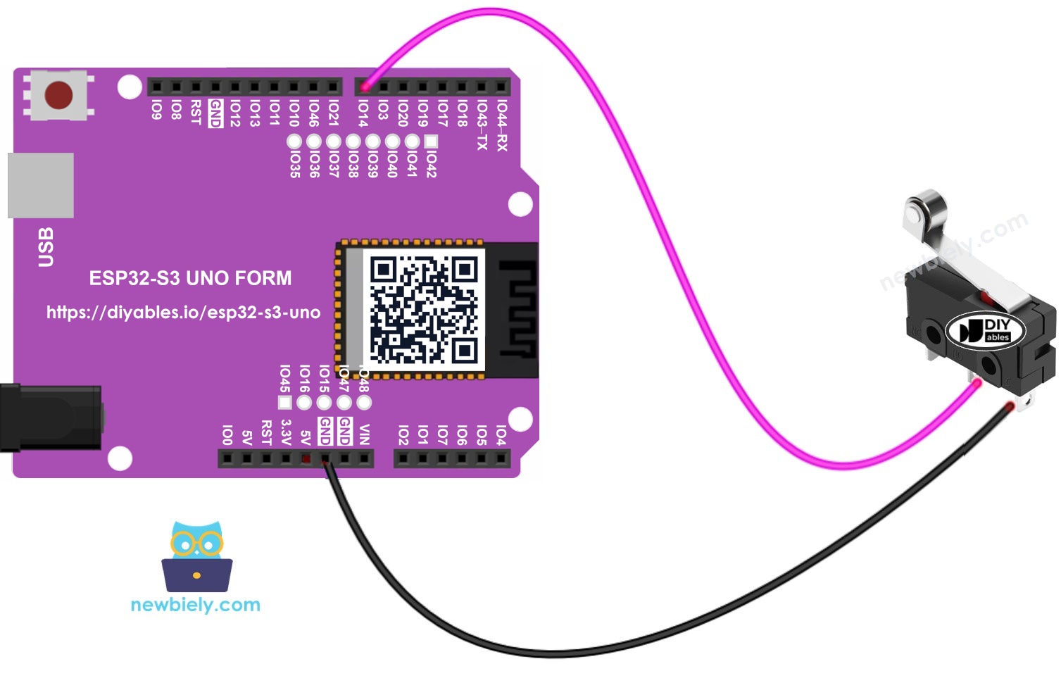 The wiring diagram between ESP32 S3 Uno limit switch