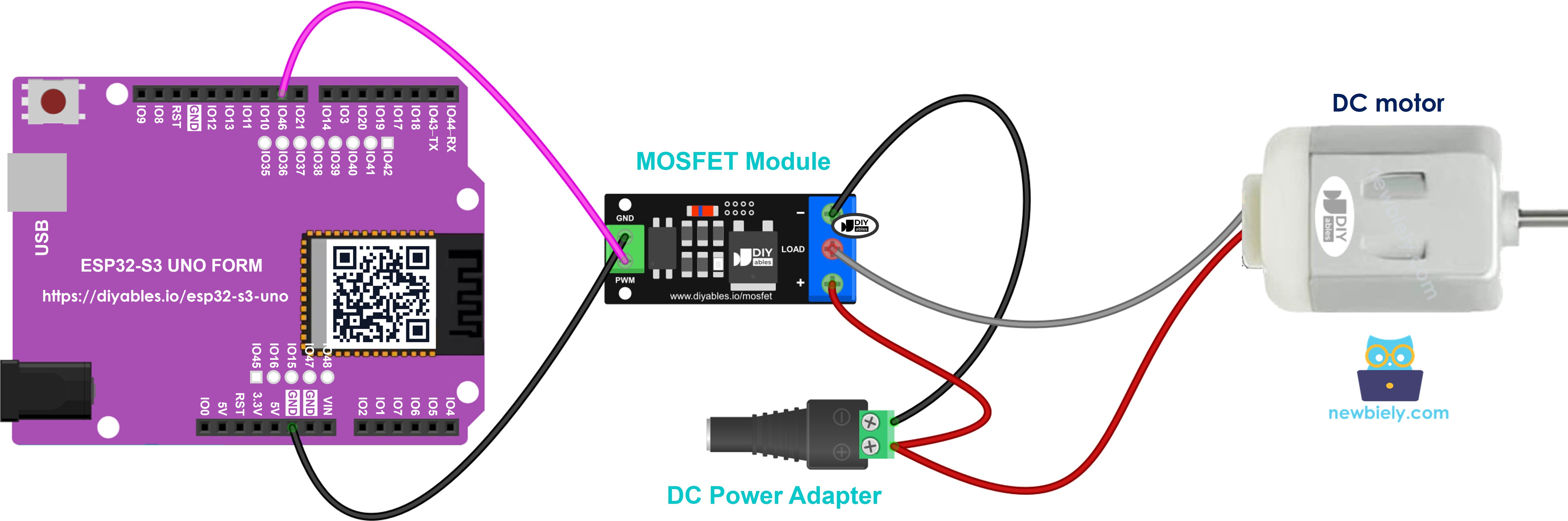 12V DC motor and MOSFET module wiring