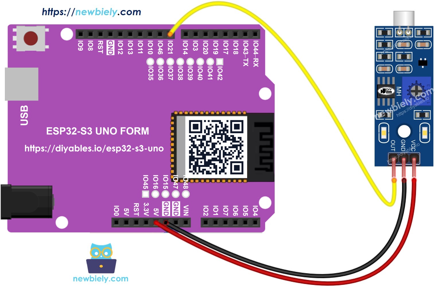 The wiring diagram between ESP32 S3 Uno Sound Sensor