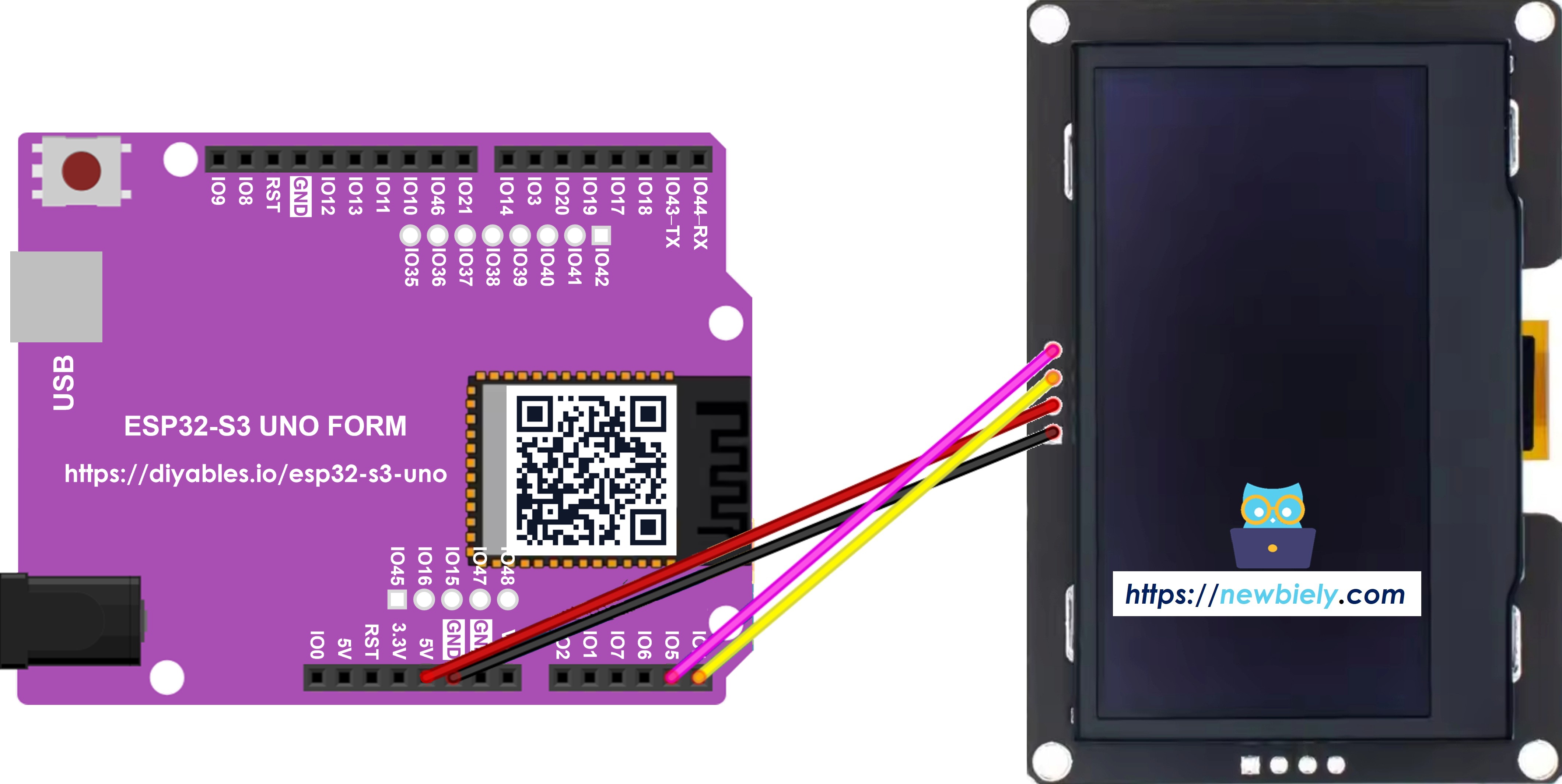 The wiring diagram between ESP32 S3 Uno SSD1309 OLED 128x64