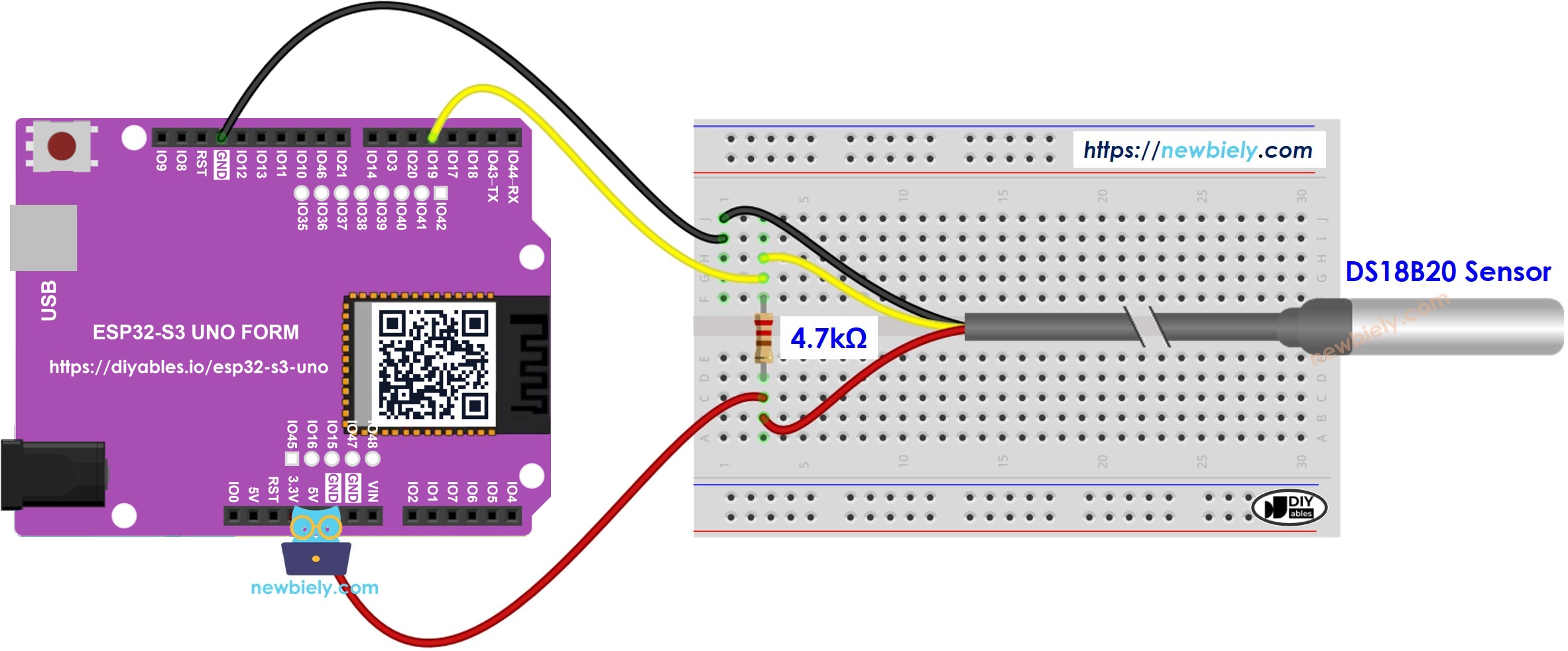 The wiring diagram between ESP32 S3 Uno Temperature Sensor