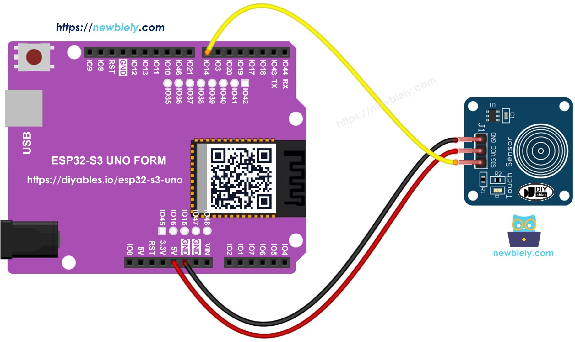 The wiring diagram between ESP32 S3 Uno Touch Sensor