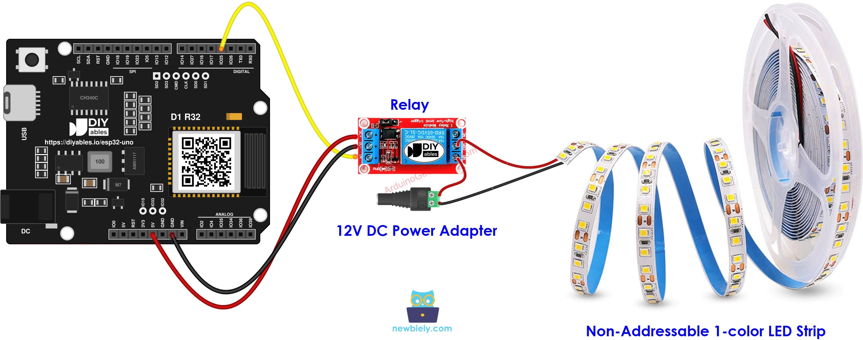 The wiring diagram between ESP32 Uno 12V LED strip