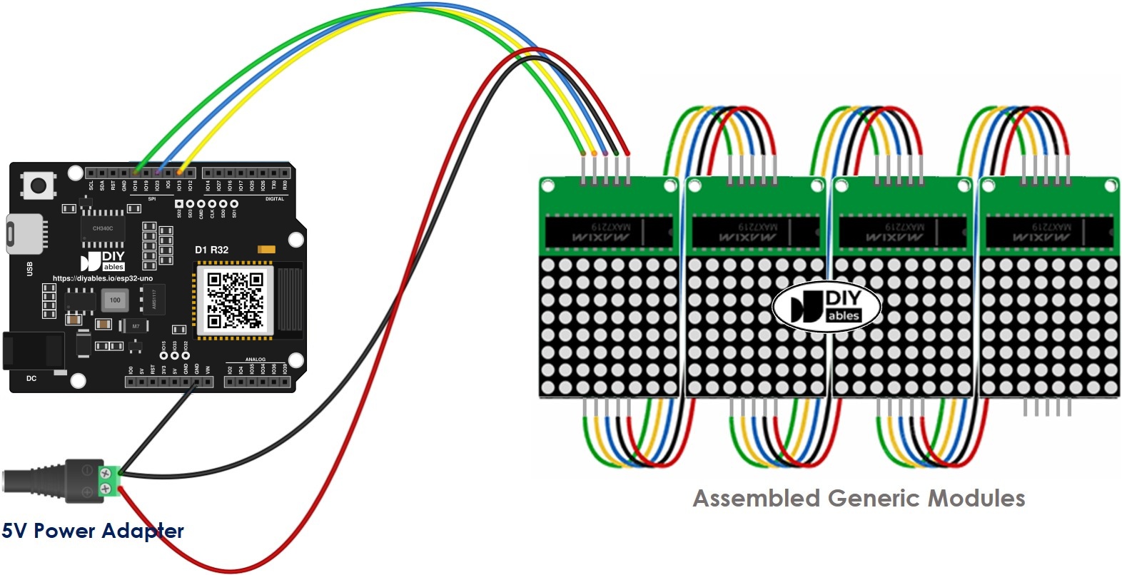 ESP32 Uno 32x8 LED matrix wiring generic diagram