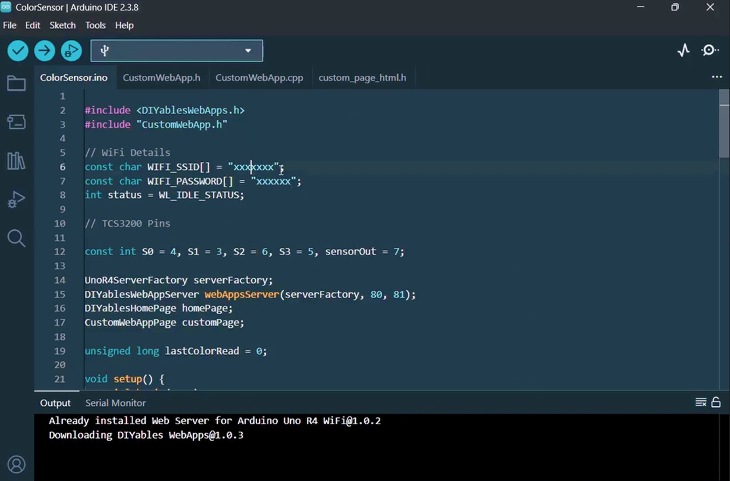 ESP32 Uno Color Sensor Web App project files in Arduino IDE