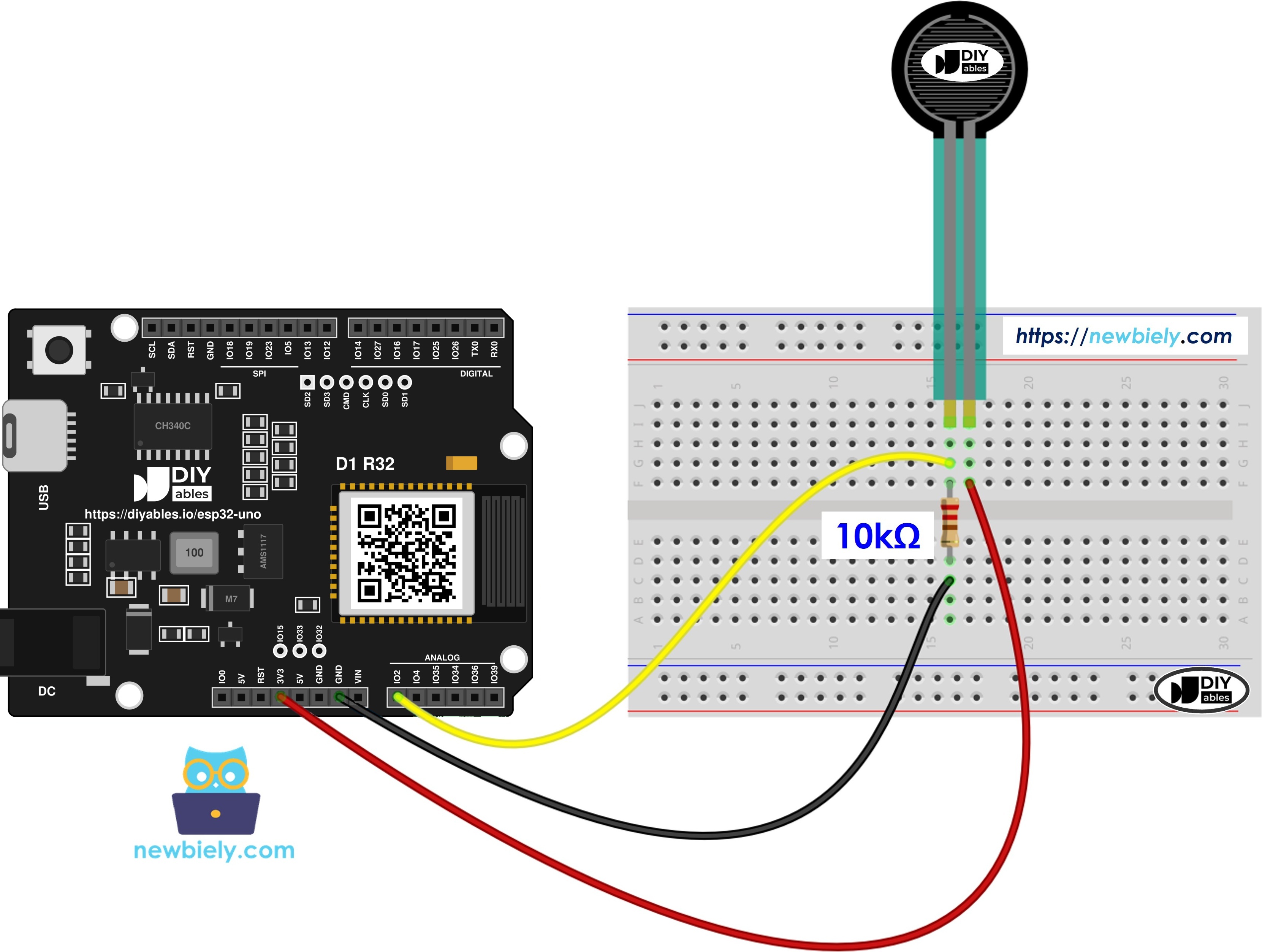 The wiring diagram between ESP32 Uno Force