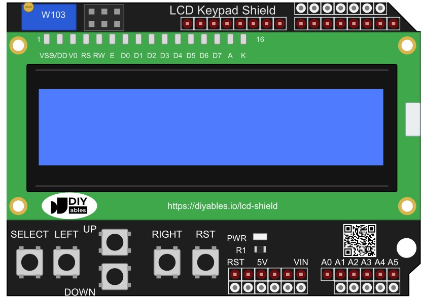 The wiring diagram between ESP32 Uno LCD keypad shield