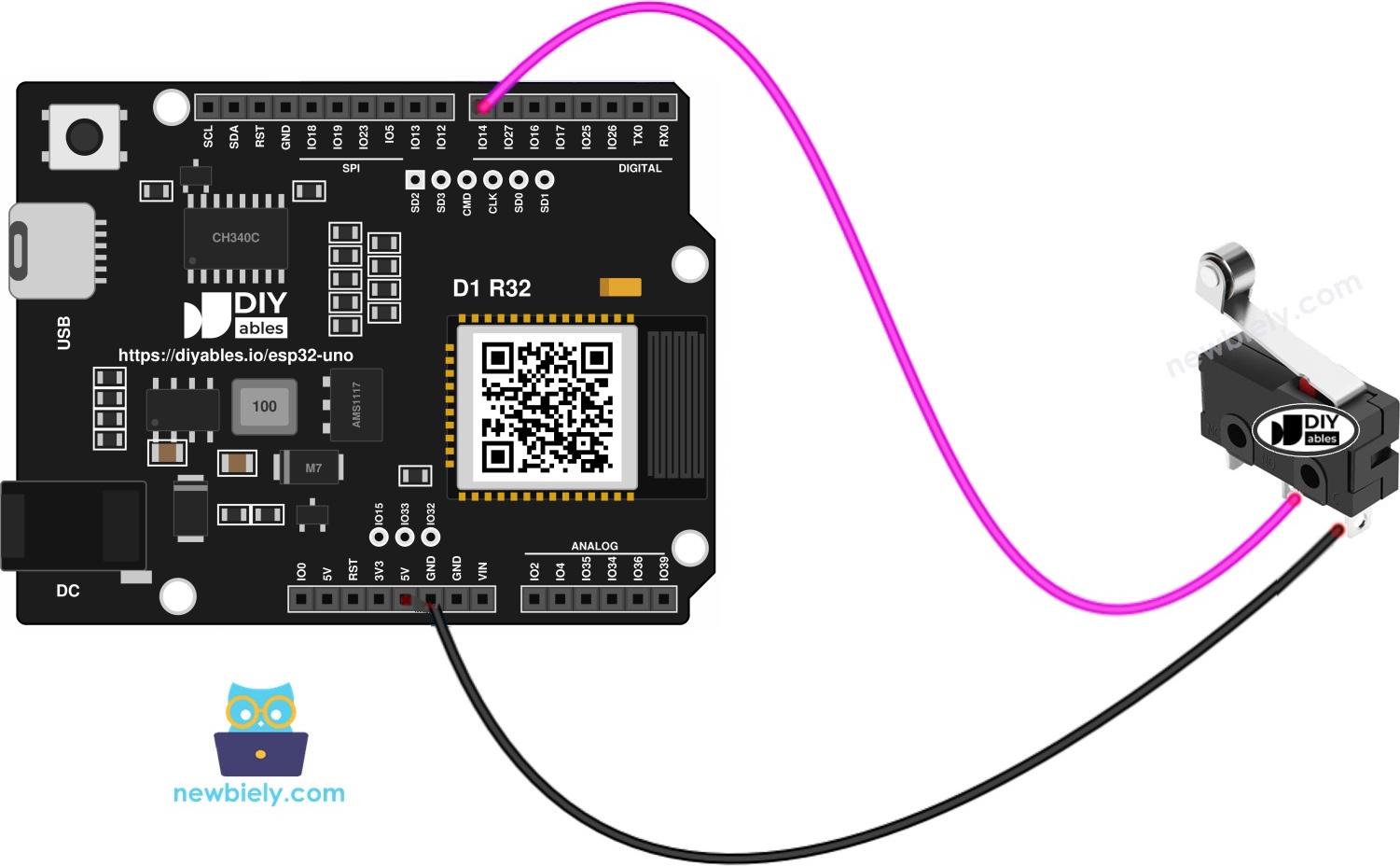 The wiring diagram between ESP32 Uno limit switch