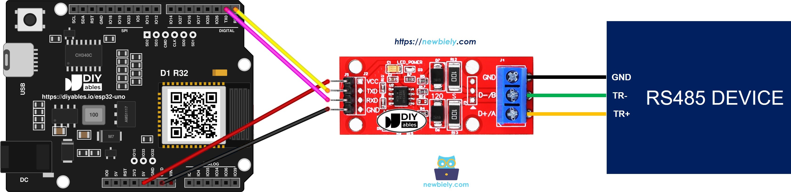 The wiring diagram between ESP32 Uno TTL to RS485