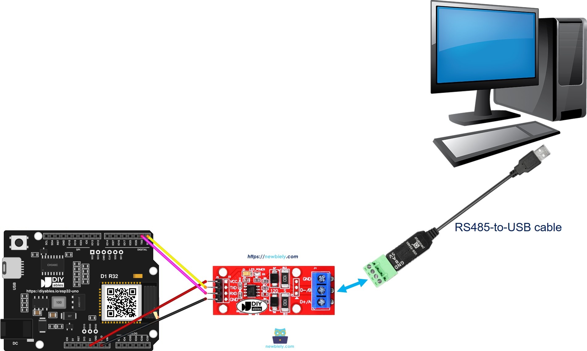 ESP32 Uno RS485 to PC communication
