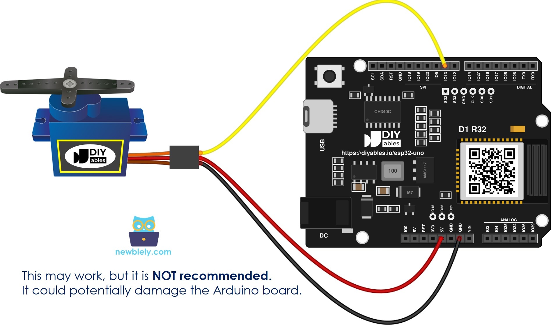 The wiring diagram between ESP32 Uno Servo Motor