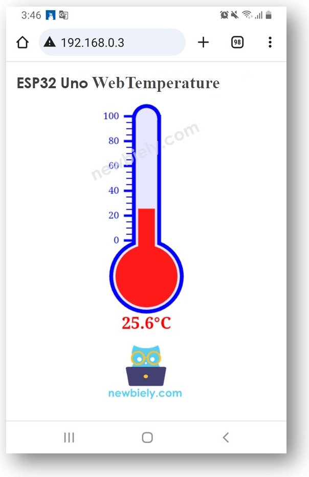 ESP32 Uno temperature web browser