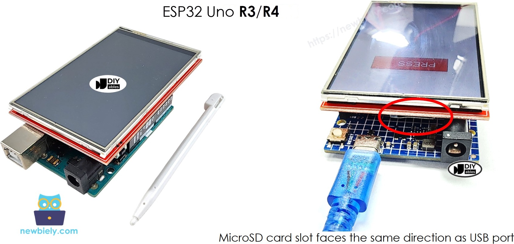 The wiring diagram between ESP32 Uno TFT LCD Touch