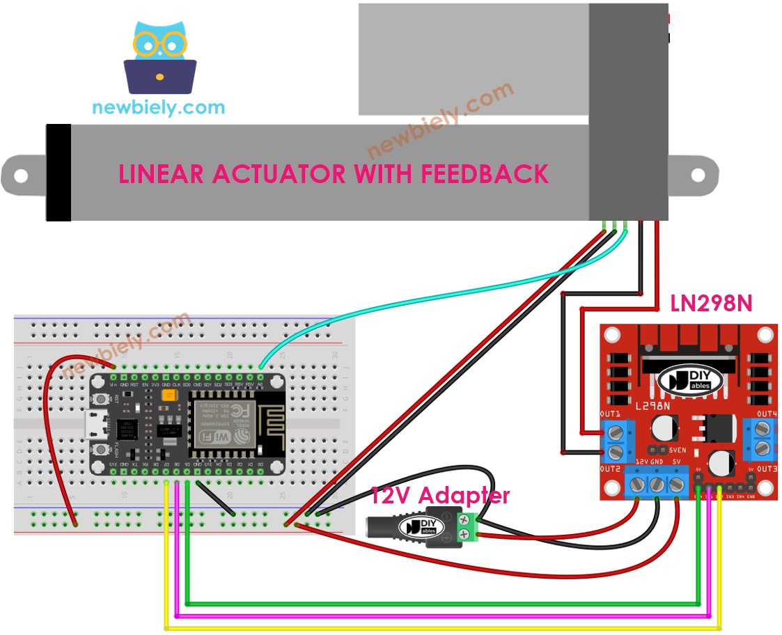 The wiring diagram between ESP8266 NodeMCU and Linear Actuator L298N Driver
